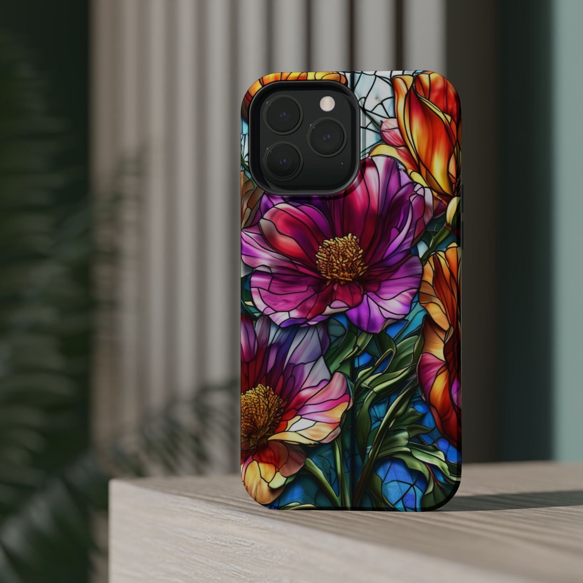 Vibrant purple flower iPhone case with photo-realistic print and durable protective design