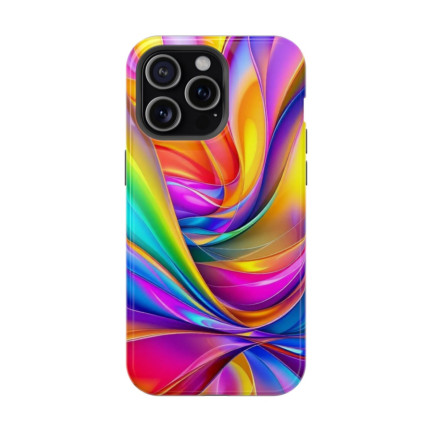 Deconstructed Rainbow Wave iPhone tough case with vibrant, abstract colorful swirl design and durable dual-layer protection