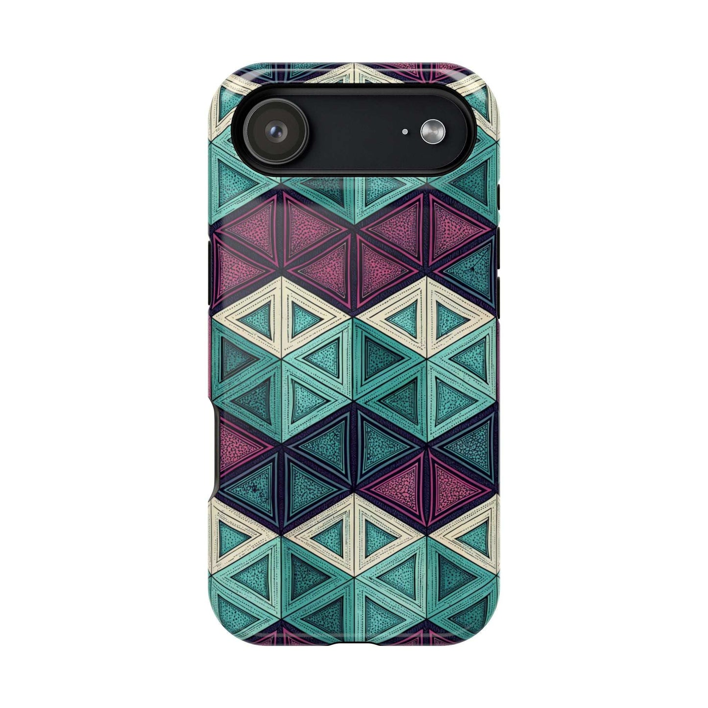 Purple and Teal Abstract geometric pattern MagSafe iPhone tough case with dual-layer protection
