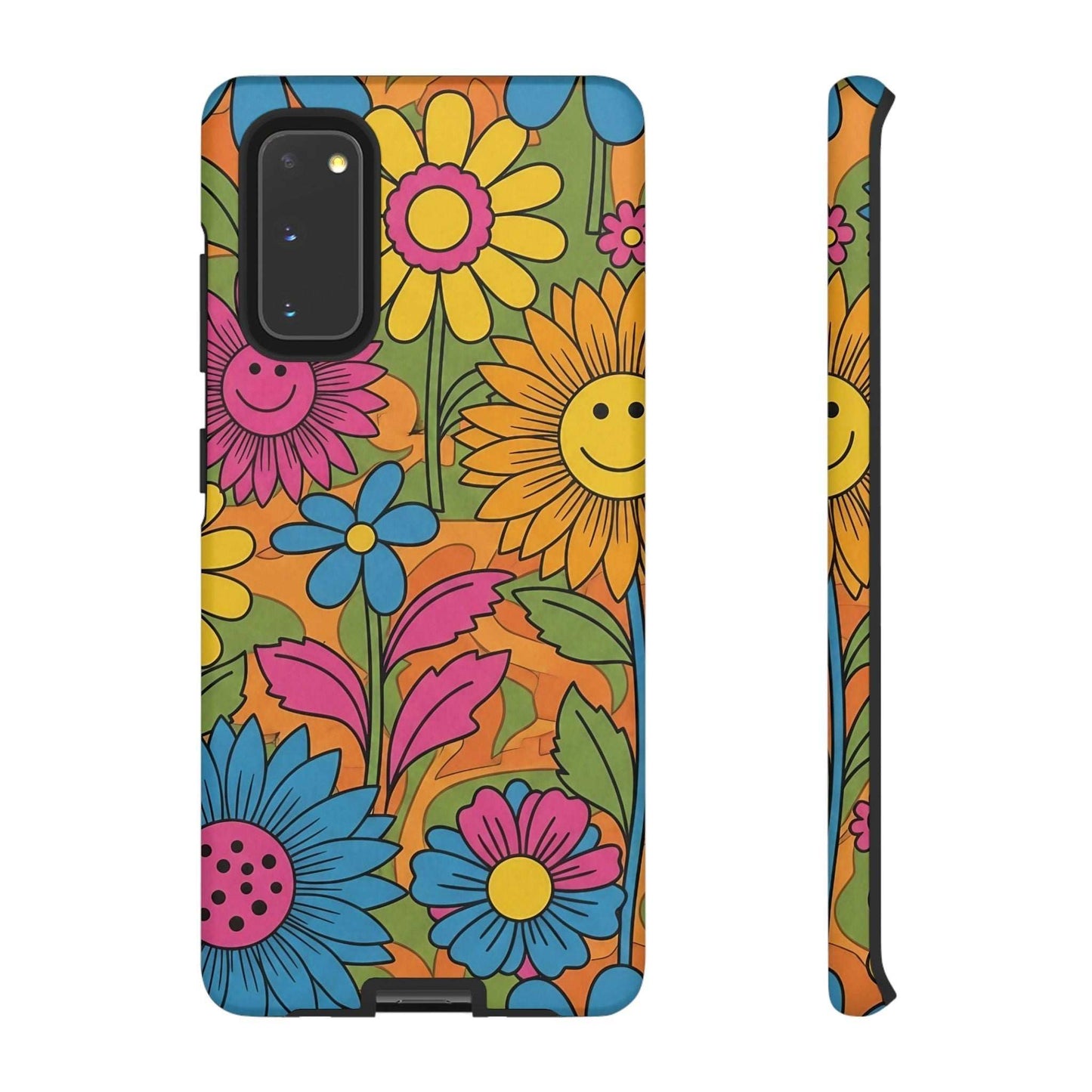 Samsung Phone Case with colorful flower power retro design and impact-resistant protection
