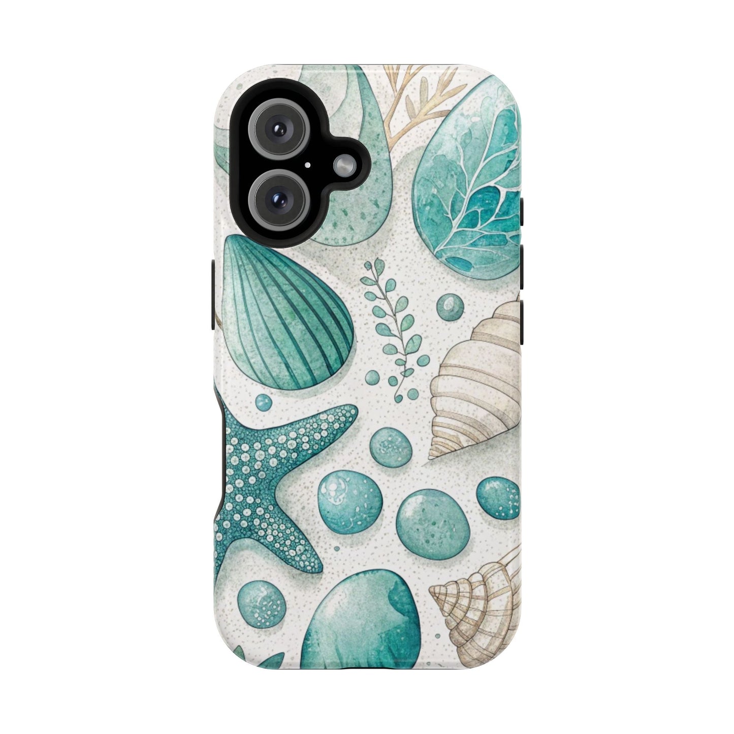 Celebration Sea iPhone Tough Case with ocean shell and starfish design, durable protective cover with MagSafe compatibility