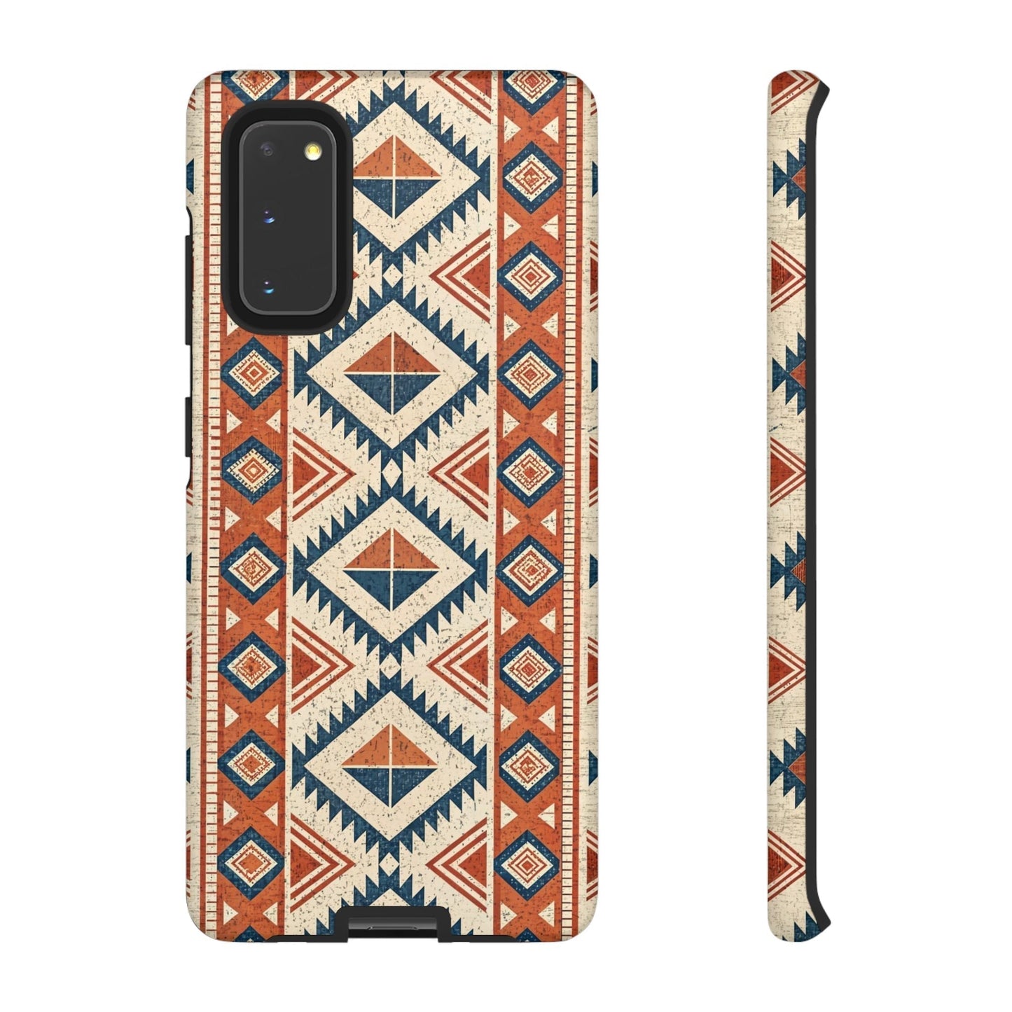 Tribal design Samsung tough phone case with geometric pattern in earthy tones for Samsung Galaxy models
