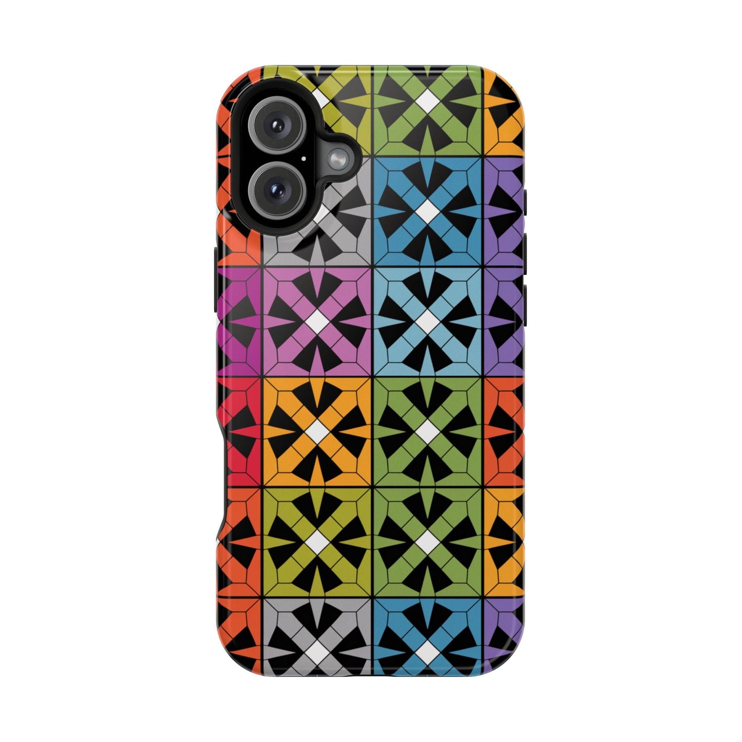 Rainbow Squares iPhone Tough Case with colorful geometric pattern and durable protection for iPhone camera and edges