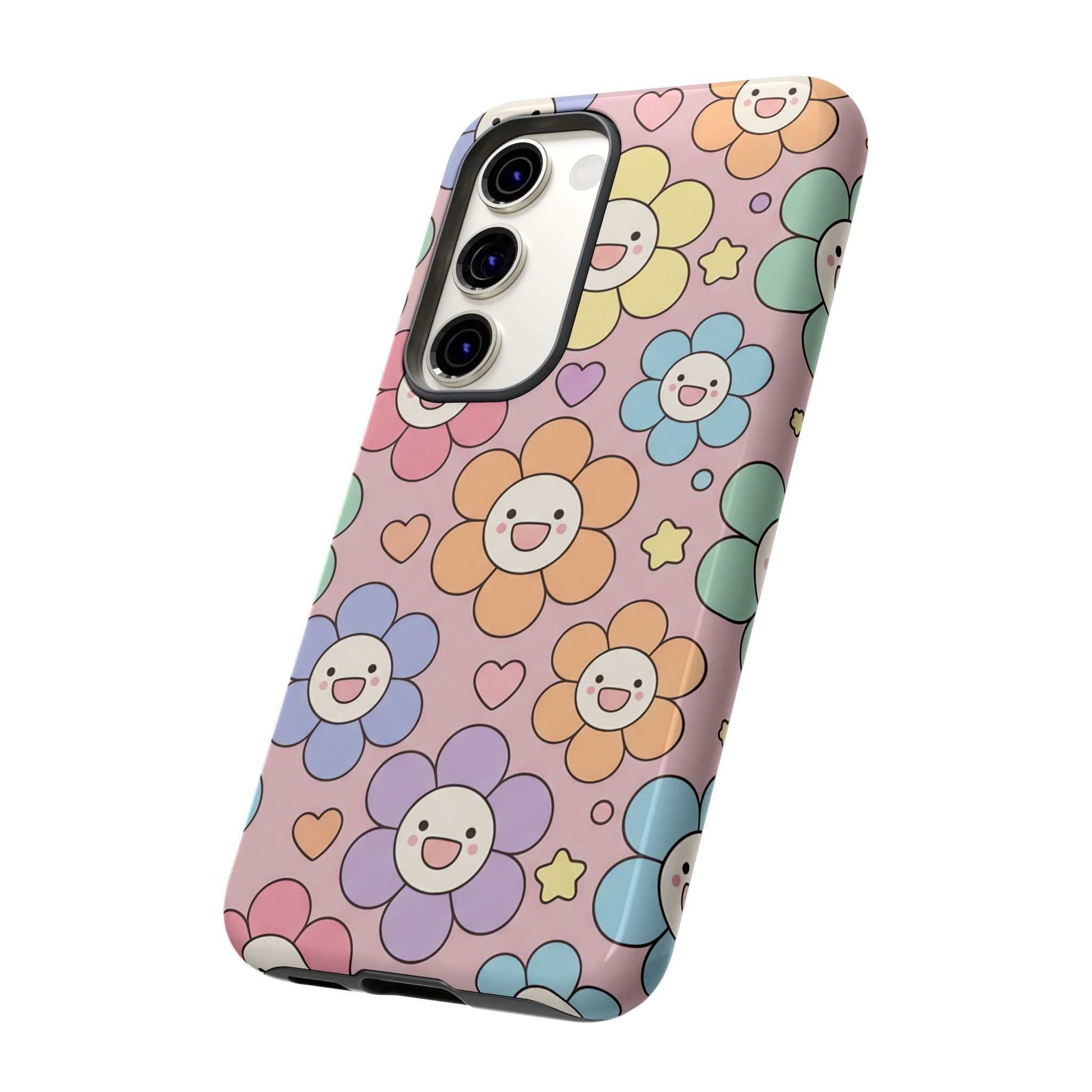 Happy Flower Samsung Phone Case with colorful smiling floral pattern and dual-layer protection for Samsung phone