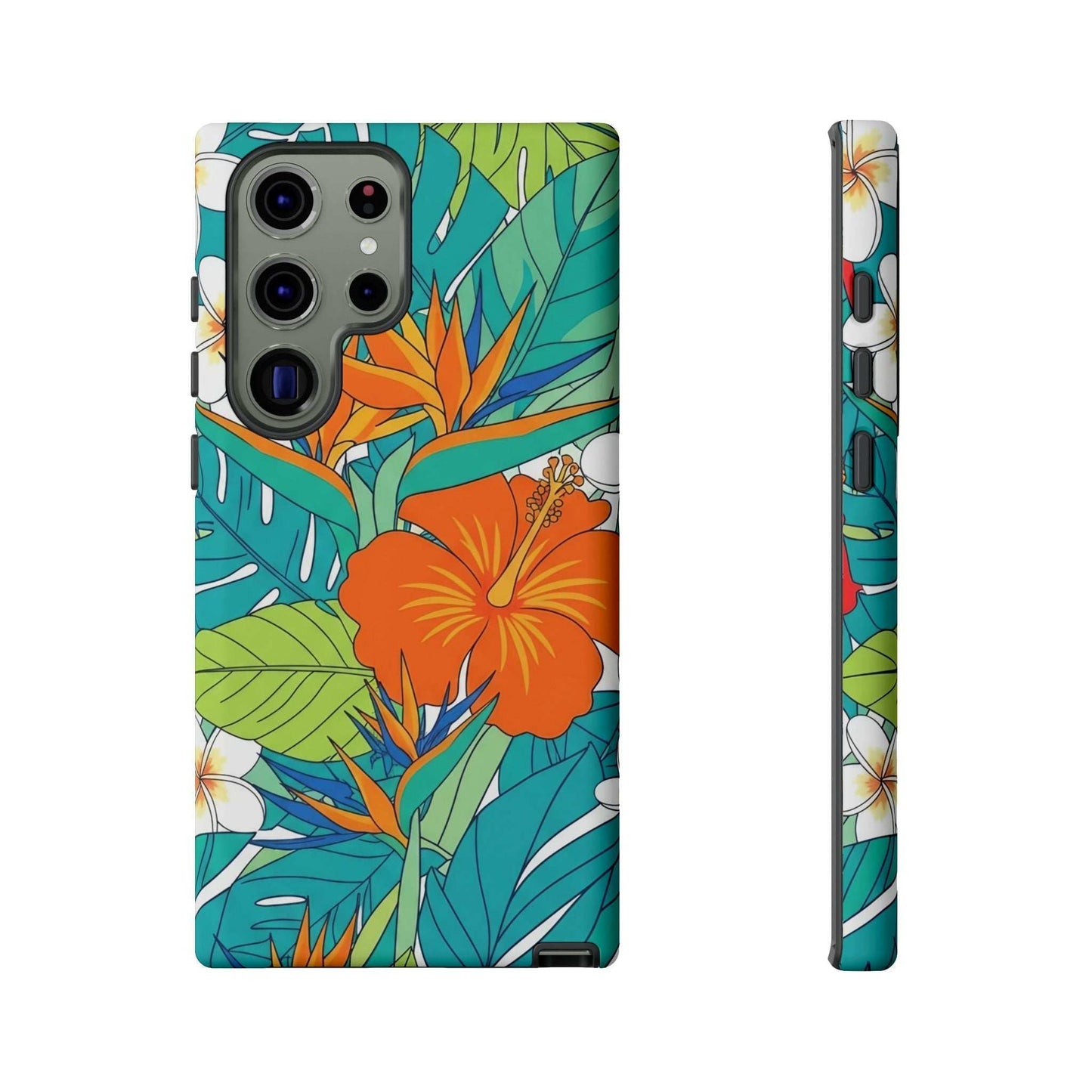 Vibrant floral Samsung phone case with tropical flower design and durable shock-absorbing layers