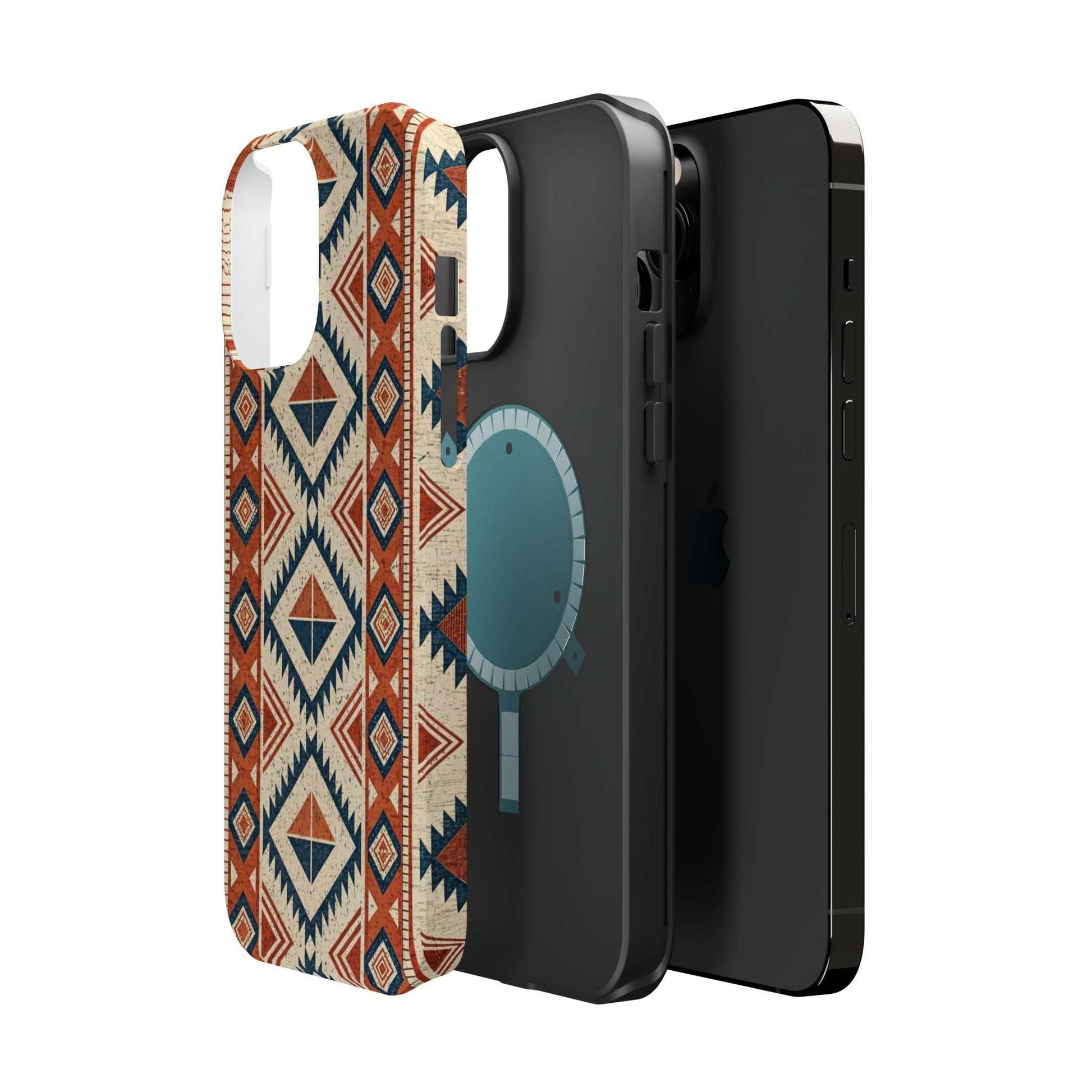 iPhone magnetic tough case with tribal inspired pattern, durable dual-layer protection and MagSafe compatibility