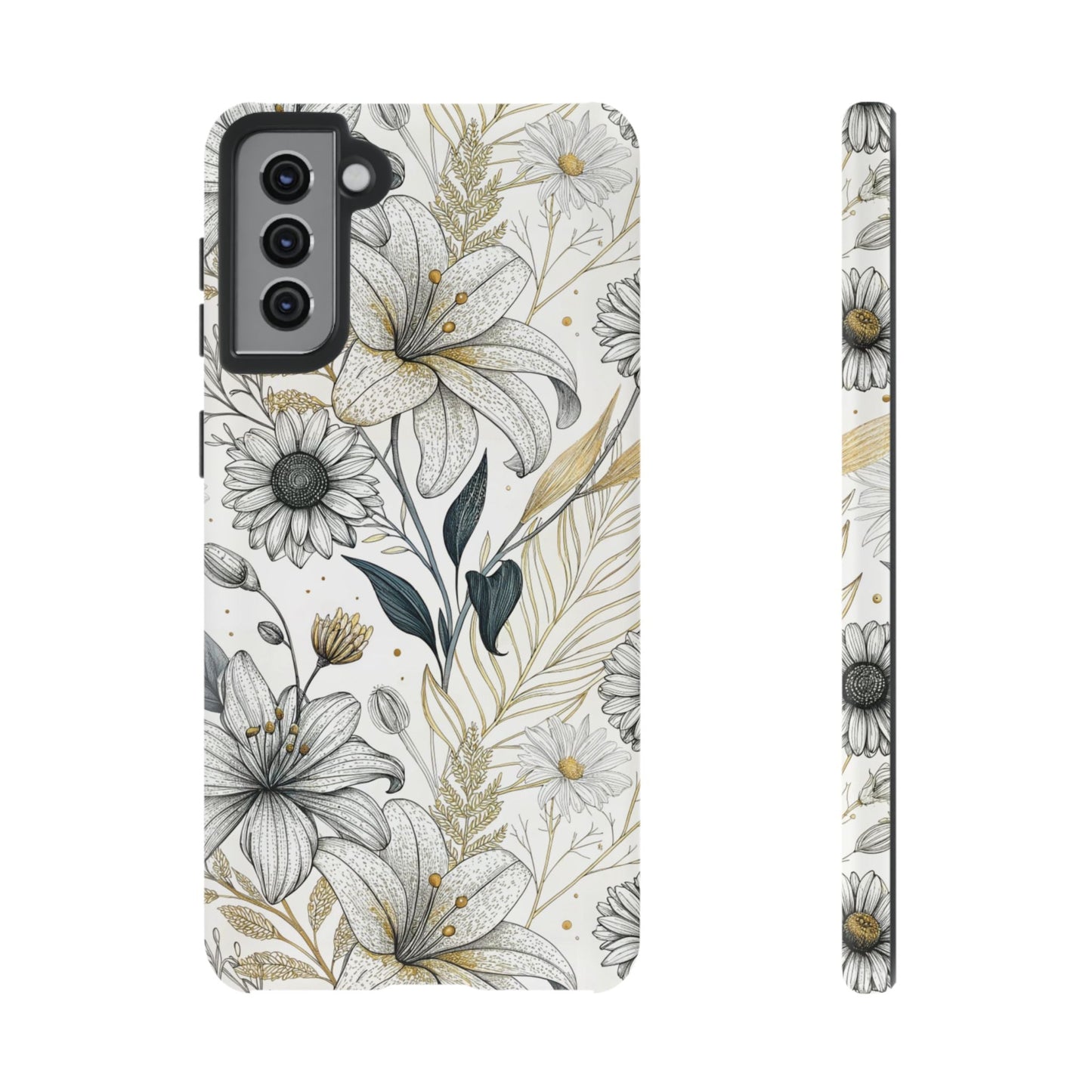 Golden Leaf Minimalist Samsung tough case with floral design and premium drop protection