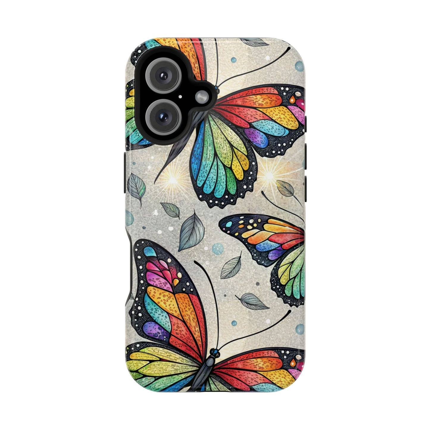 Vibrant Rainbow Butterfly iPhone case with colorful butterfly design and dual-layer protection