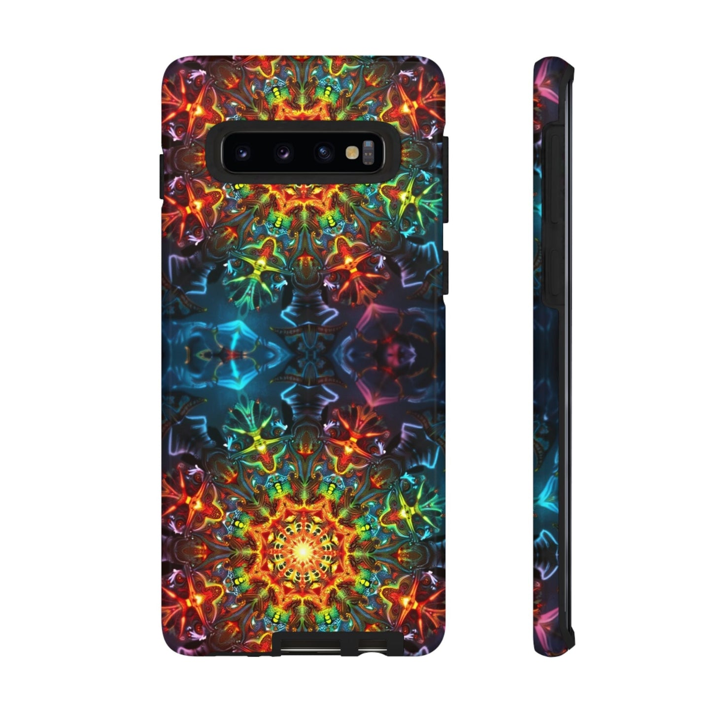 Abstract Kaleidoscope Samsung phone case with vibrant, multicolored kaleidoscopic design and durable protective build.