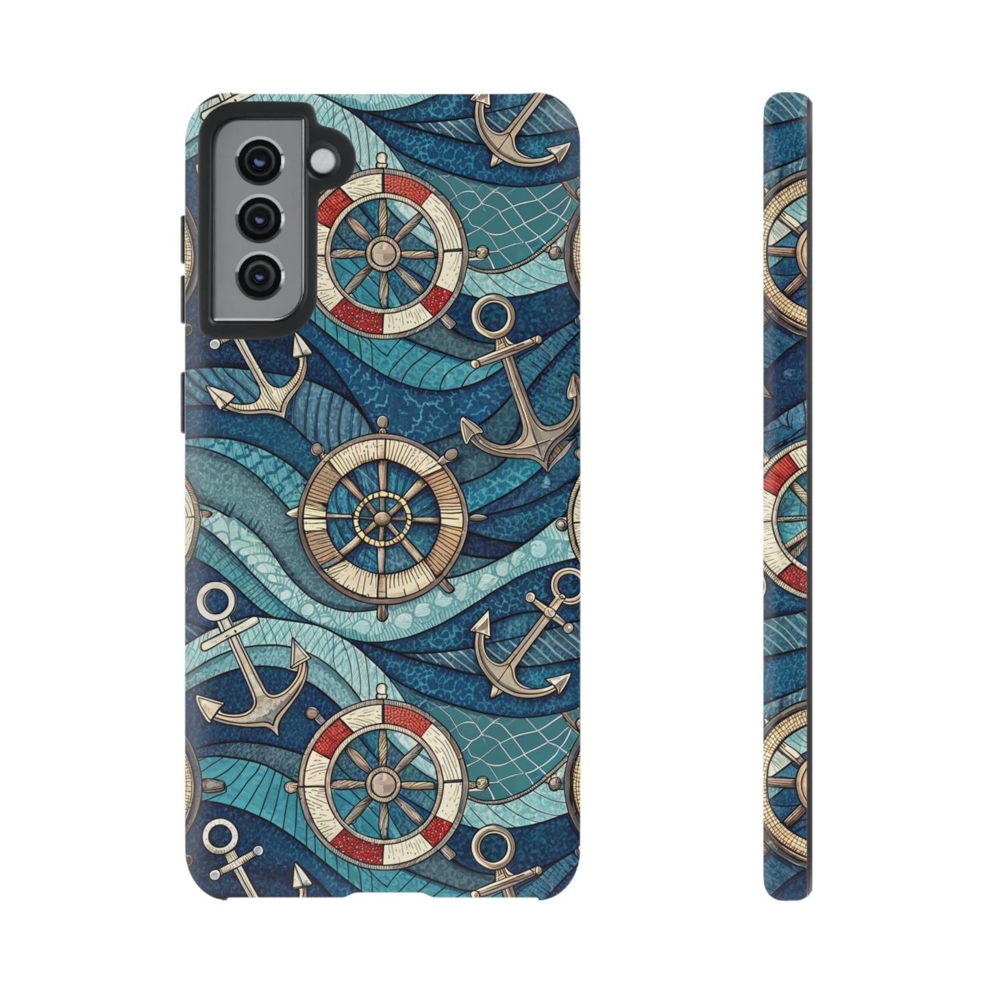 Samsung tough case with nautical anchor and life preserver design, durable and shock-absorbent, maritime theme phone cover