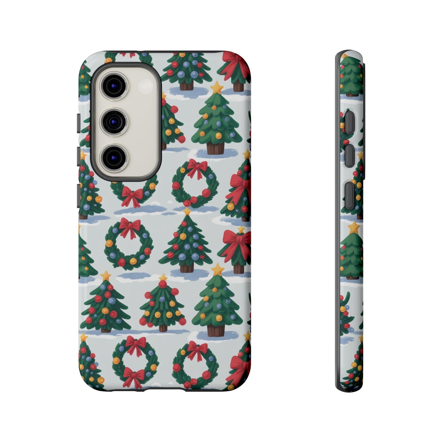 Samsung phone case with festive holiday wreath and Christmas tree pattern, durable protective design for Galaxy models