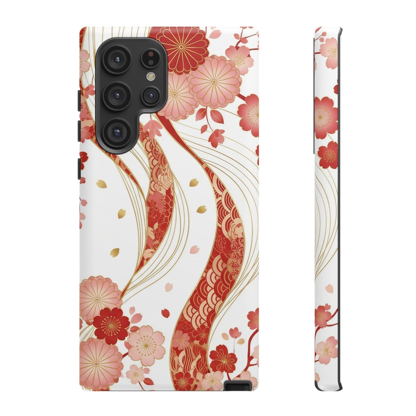 Red Golden Flower Phone Case with intricate red and gold floral design and slim protective fit for Samsung phone