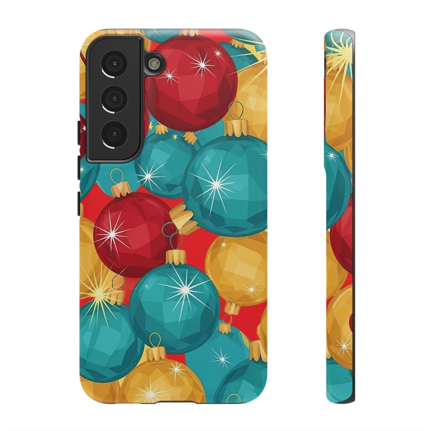 Samsung Tough Case with Christmas tree bulb design in red, blue, and gold for holiday protection and shock absorption