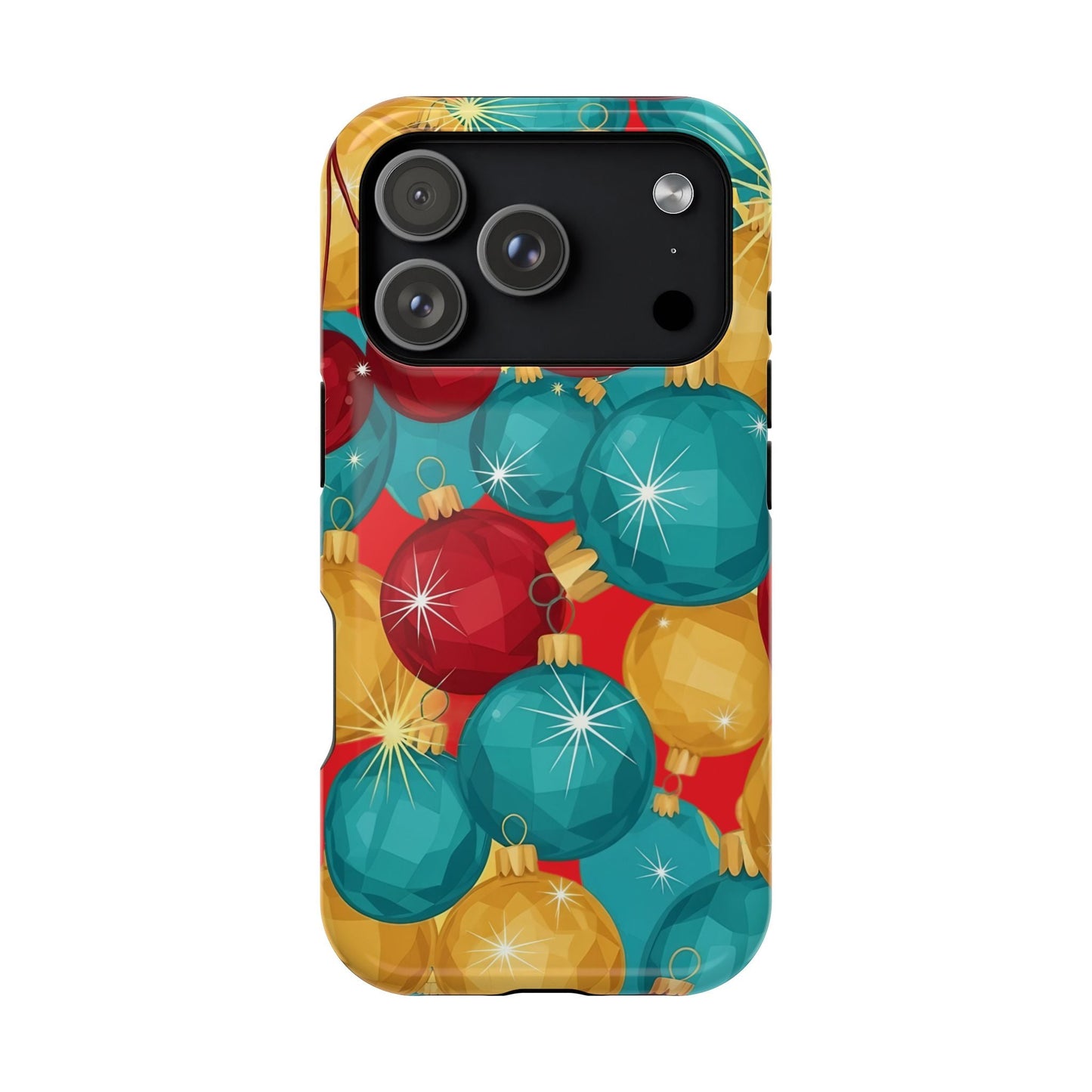 iPhone case with colorful Christmas Tree Sparkle Bulbs pattern for festive holiday protection