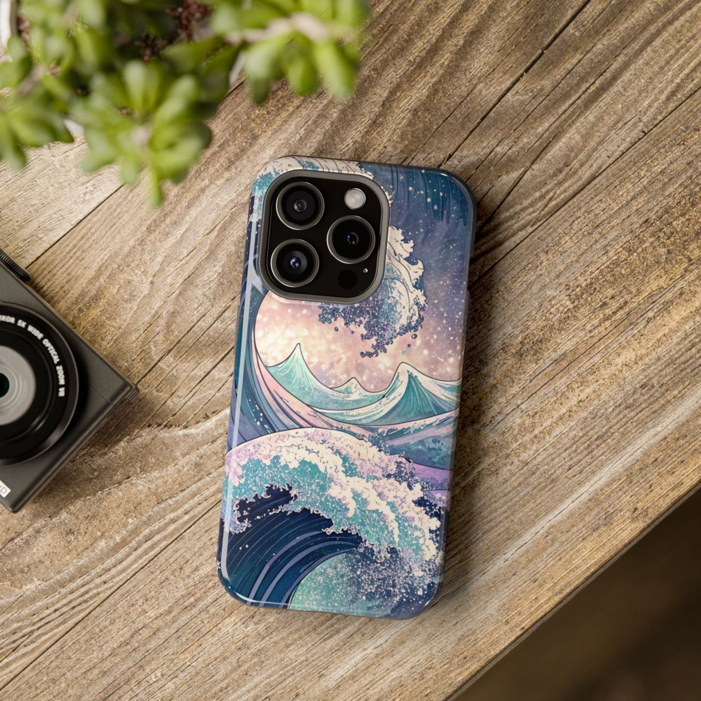 iPhone magnetic tough case with crashing waves design and durable dual-layer protection