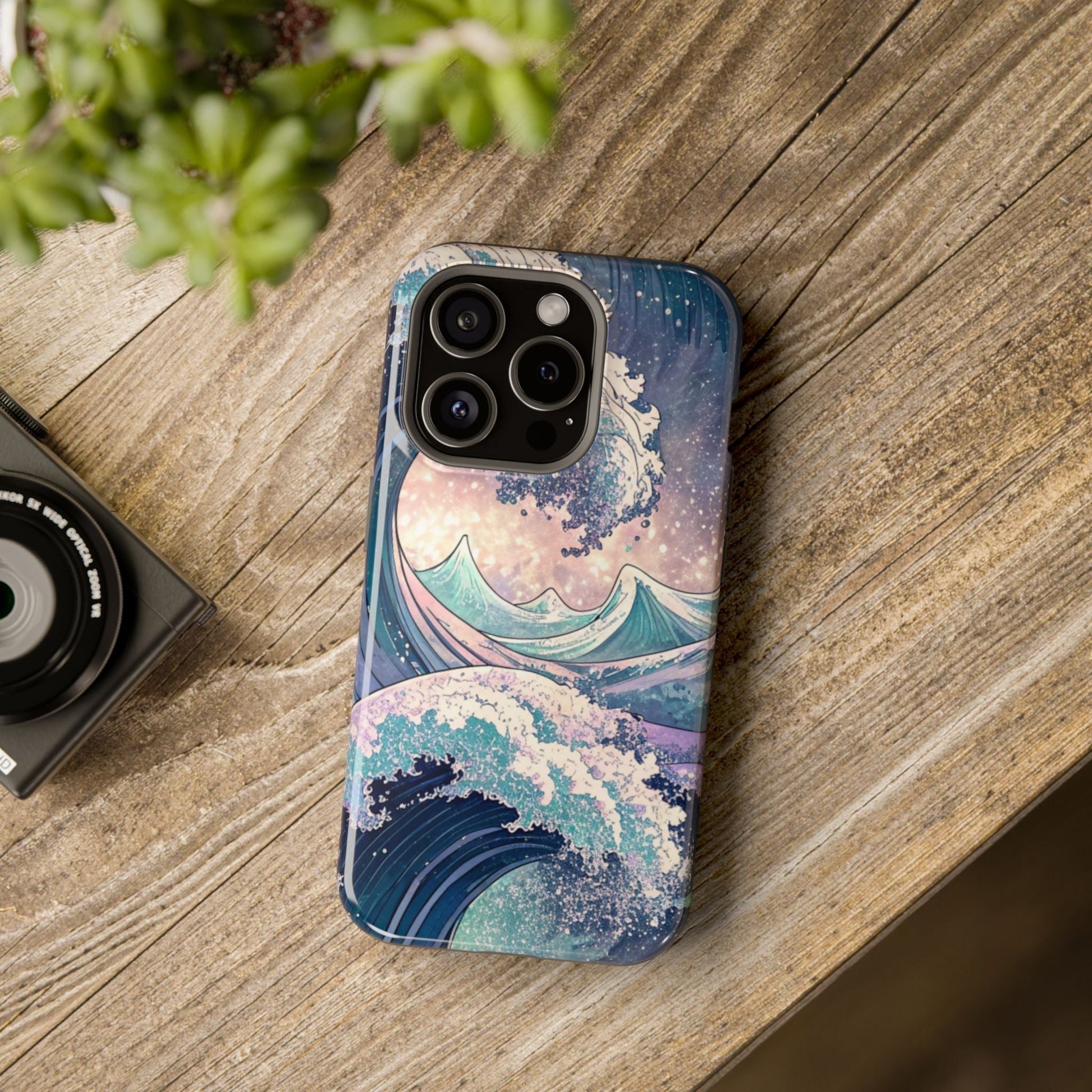iPhone magnetic tough case with crashing waves design and durable dual-layer protection