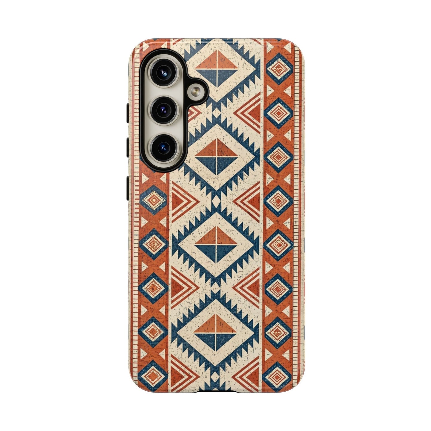 Tribal design Samsung tough phone case with geometric pattern in earthy tones for Galaxy S series models
