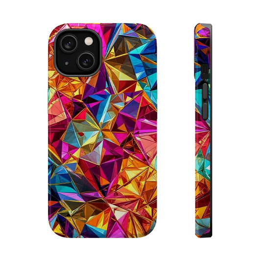 Colorful geometric pattern Rainbow Foil iPhone Tough Case with glossy finish and MagSafe compatibility