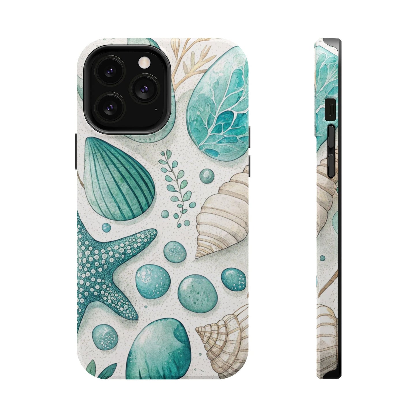 Celebration Sea iPhone Tough Case with ocean-inspired shell and starfish design, durable dual-layer protection, and MagSafe compatibility