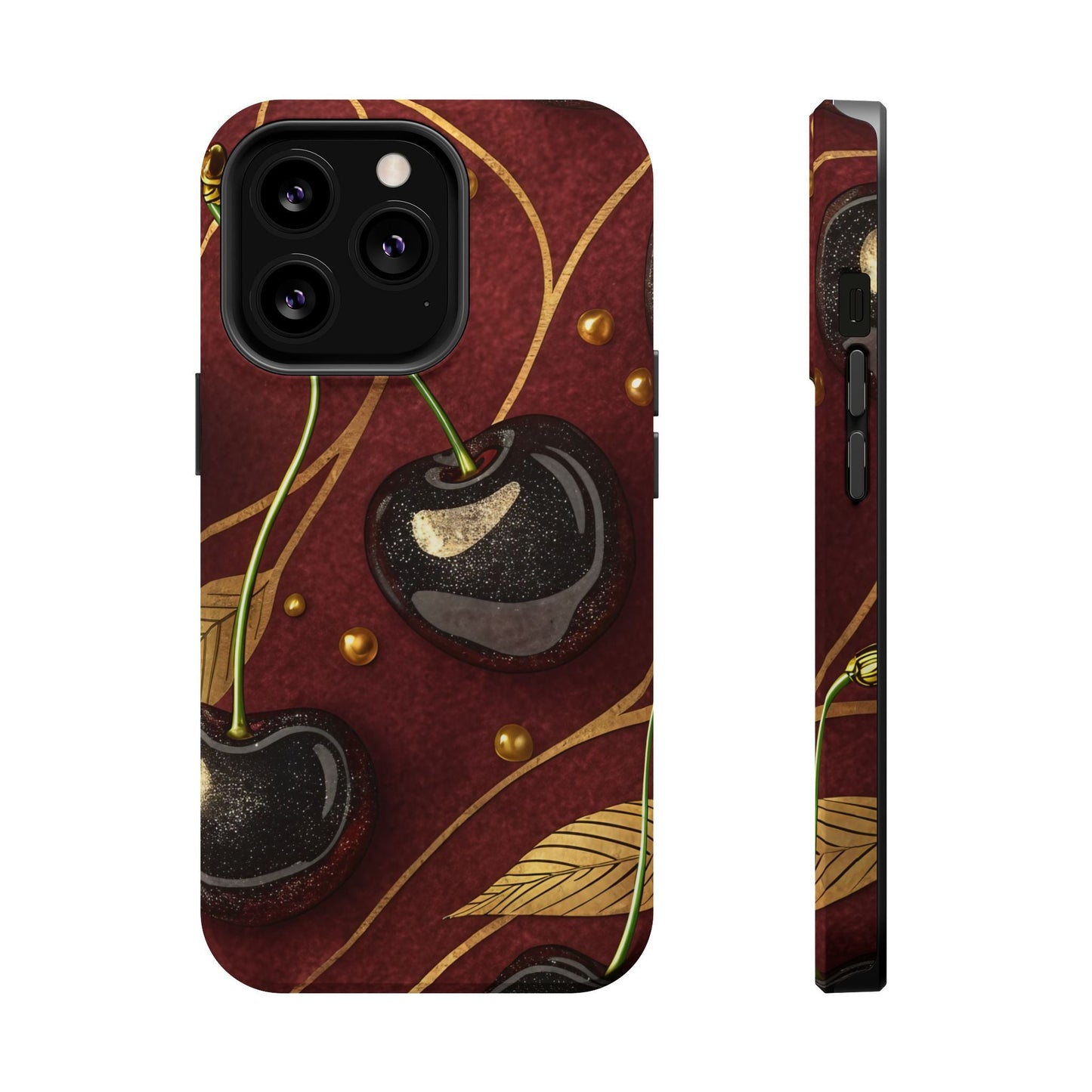 Golden Cherry iPhone Tough Case with cherry-gold design and MagSafe compatibility