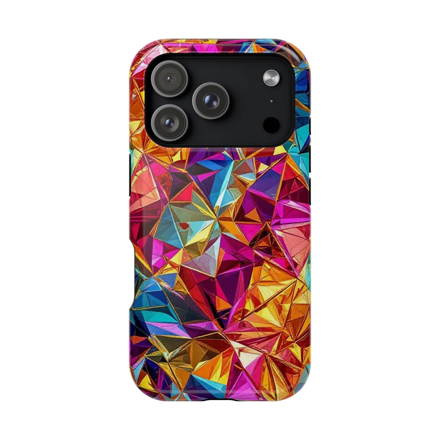 Rainbow Foil iPhone Tough Case with vibrant multicolor geometric design and MagSafe compatibility
