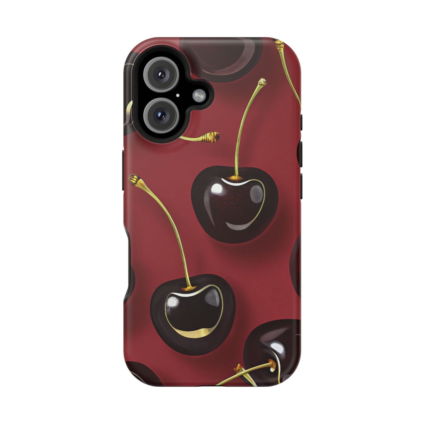 Cherry iPhone tough case with vibrant dual-layer protection and photo-realistic cherry design, MagSafe compatible