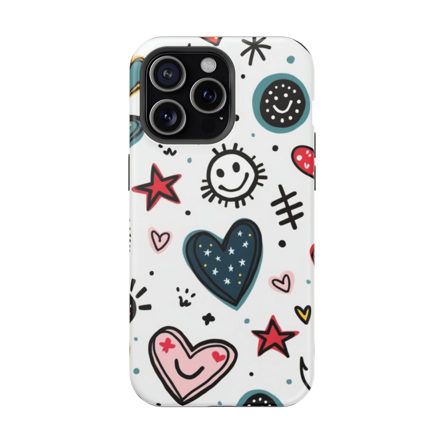 Cartoon Hearts and Smiles Phone Case – Cute Durable iPhone Cover
