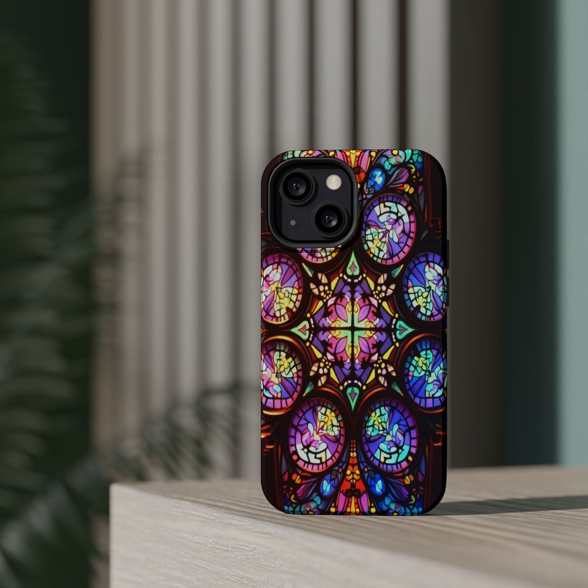 Colorful Hypnotic Stain Glass iPhone tough case with vibrant stained-glass design and protective dual-layer build