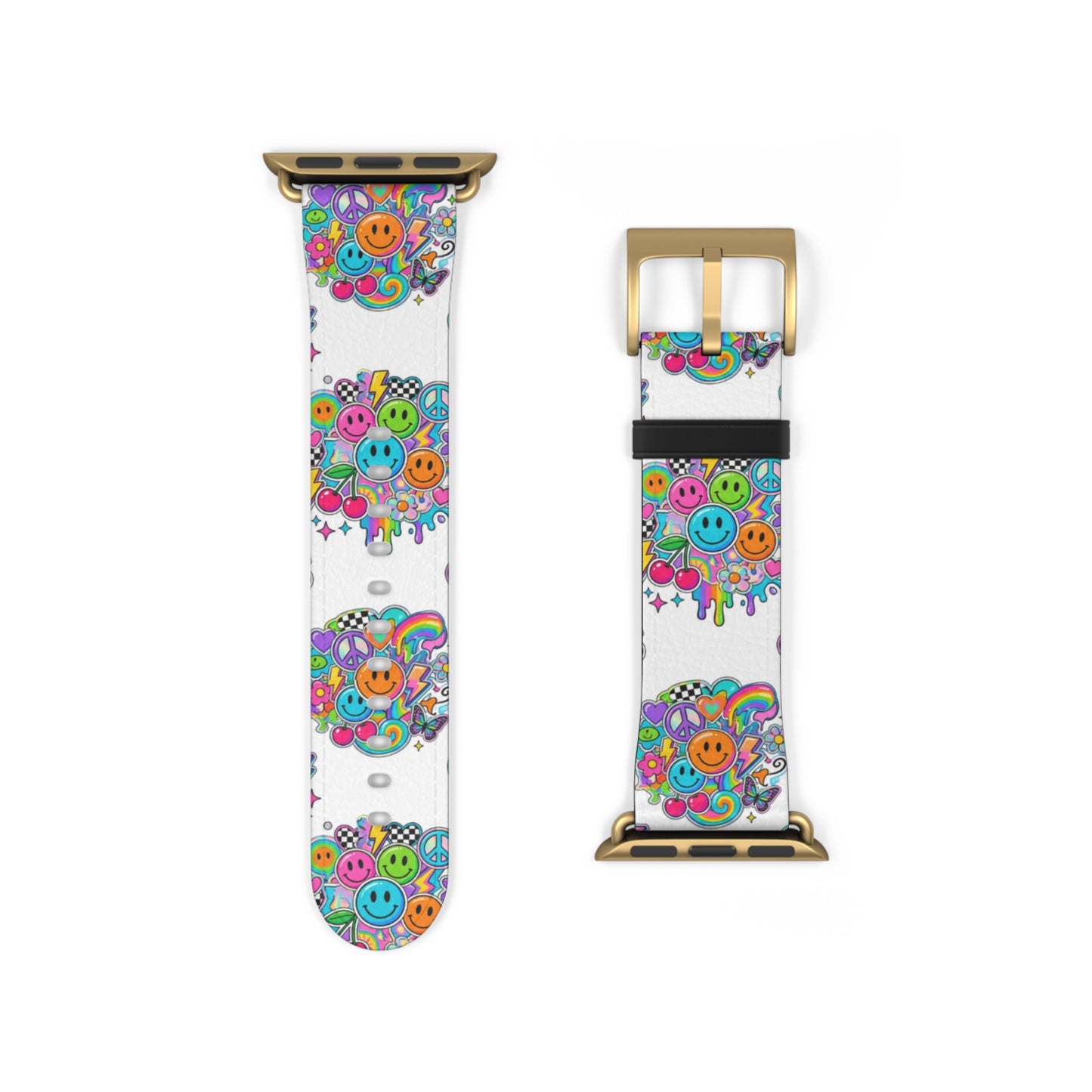Floral Smiley Watch Band — Colorful Happy Face Apple Watch Strap