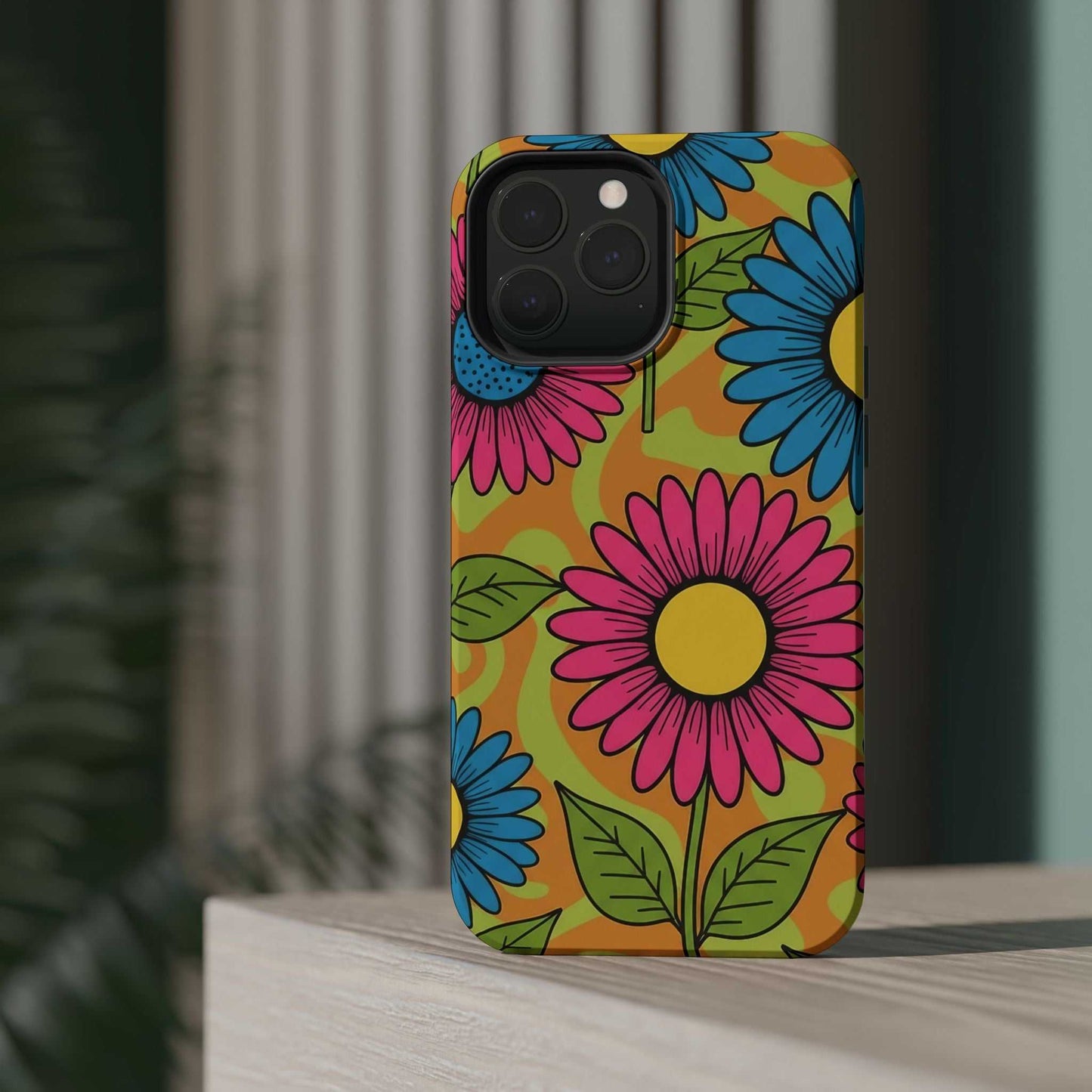 Flower Child iPhone Tough Case with vibrant floral design, magnetic impact-resistant protection, and glossy or matte finish.
