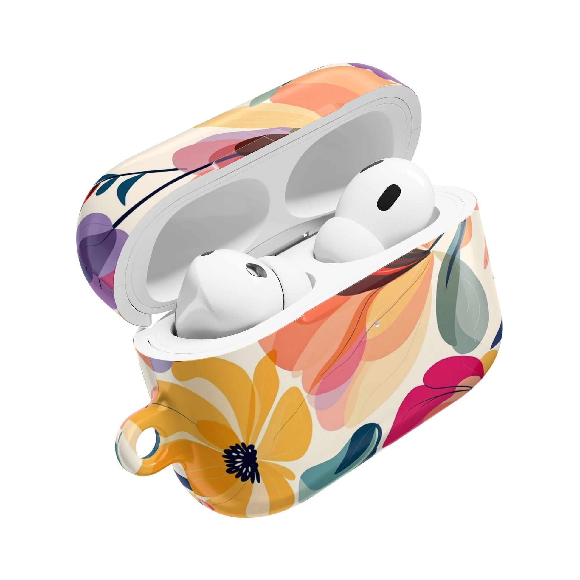 Floral AirPod Case with colorful watercolor flower design and lightweight protective polycarbonate cover for AirPods and AirPods Pro.