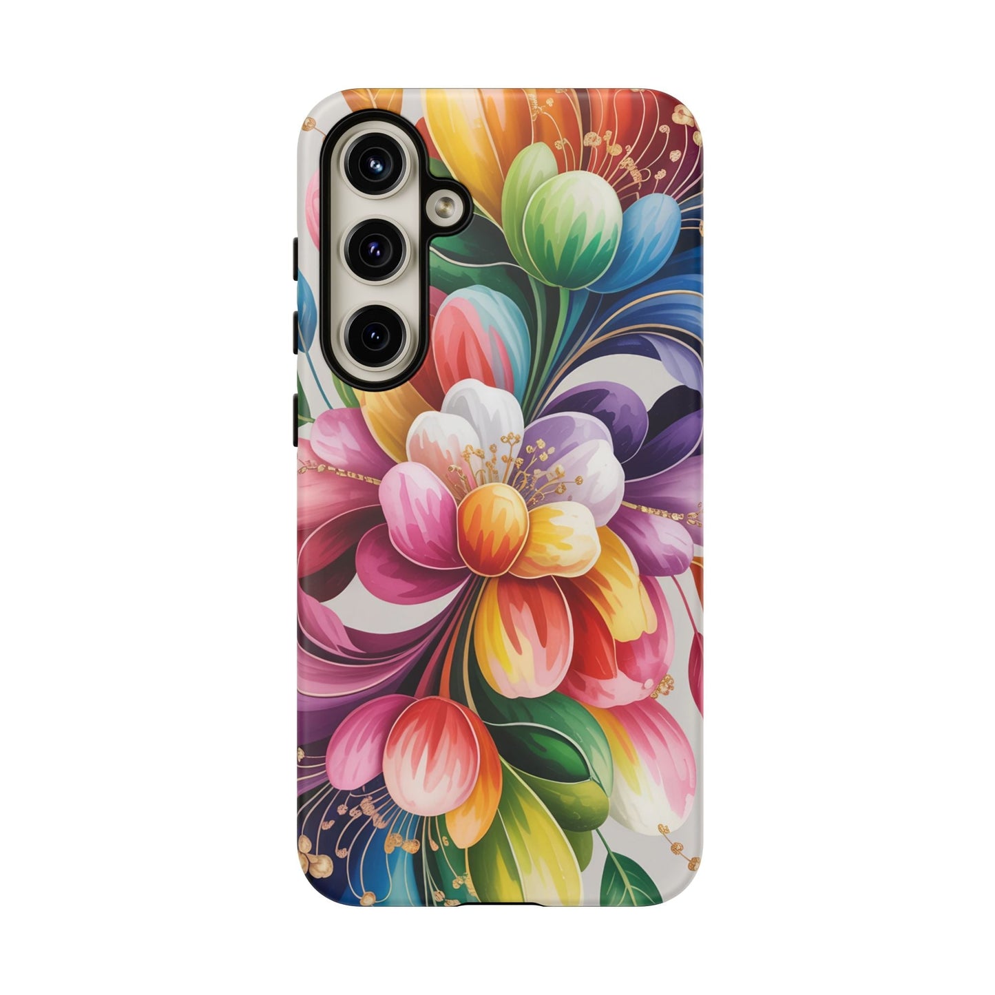 Vibrant floral Samsung phone case with colorful flower design and durable protective materials