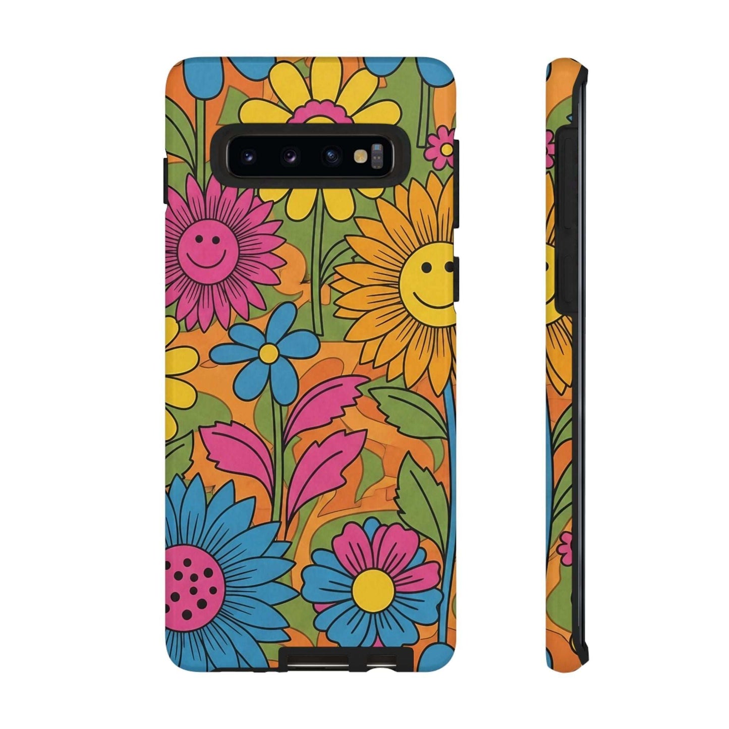 Colorful Flower Power Samsung Phone Case with retro design and impact-resistant protection