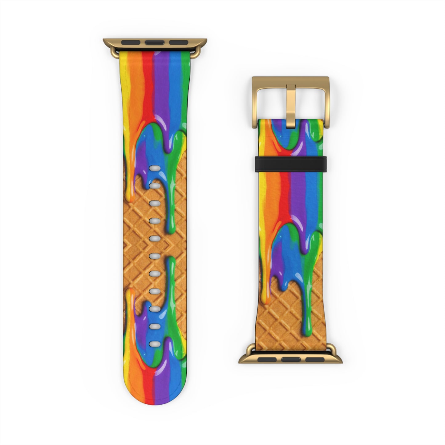 Waffle Rainbow Drip Apple Watch Band Colorful Faux Leather Strap