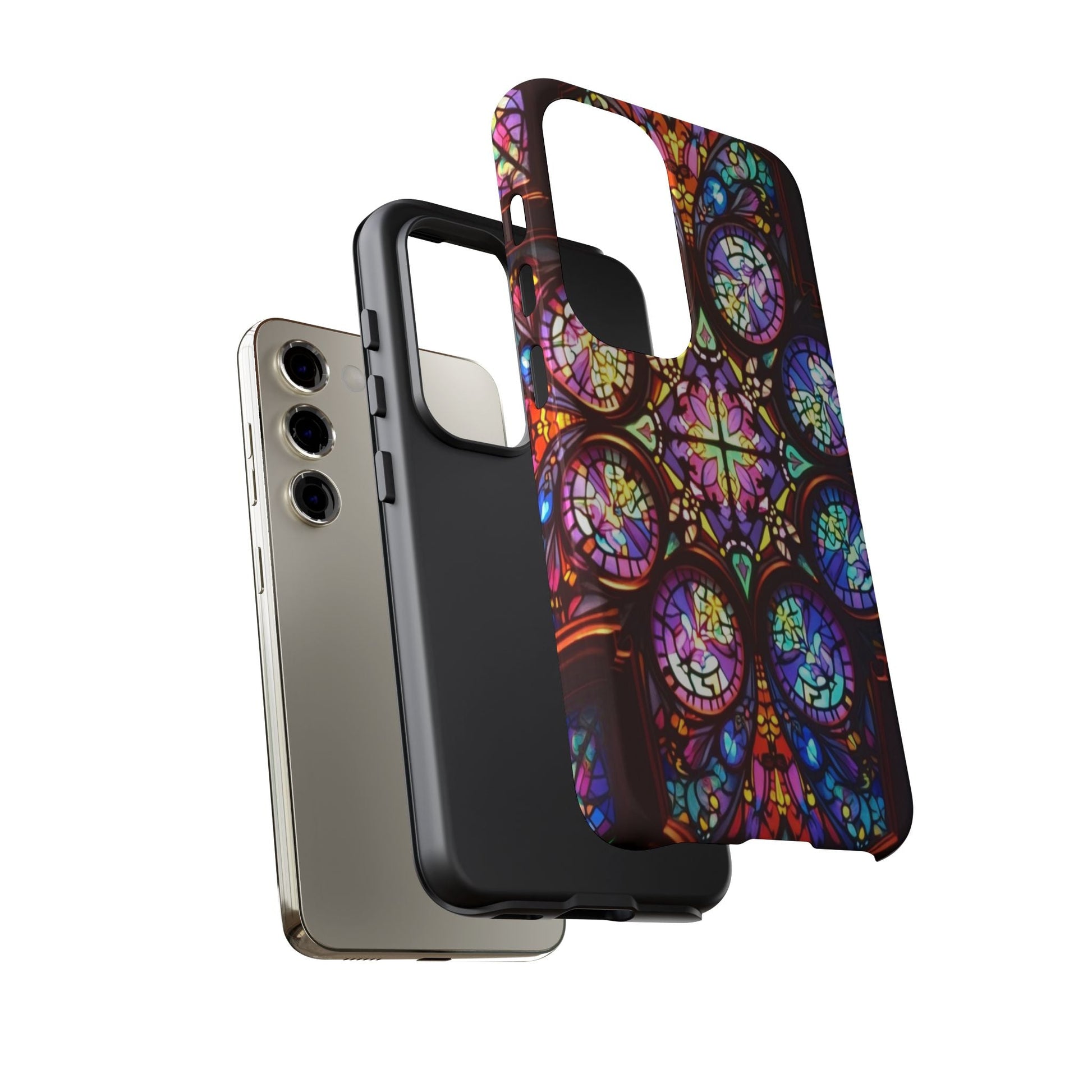 Colorful hypnotic stained glass pattern Samsung phone case with durable protective design