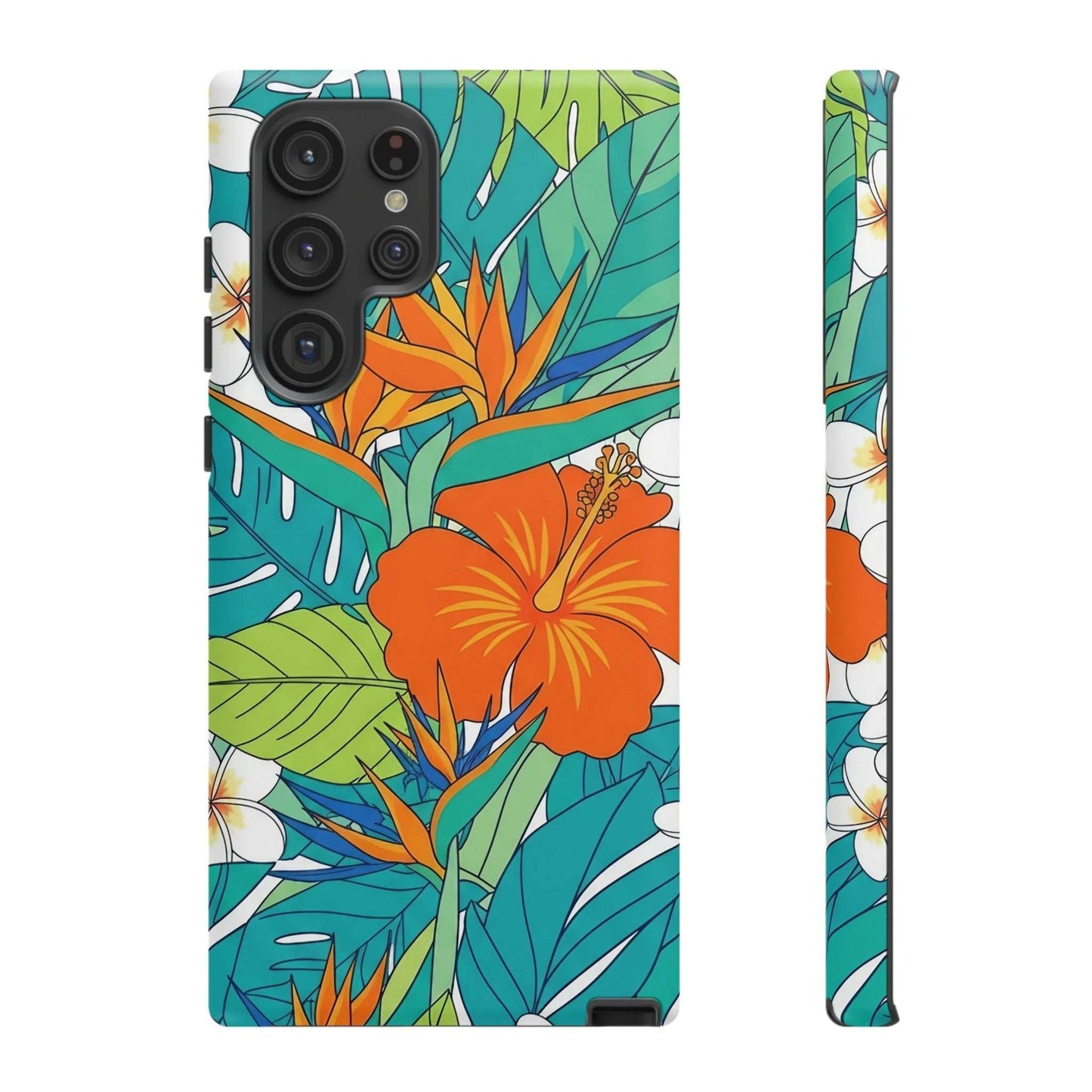Vibrant floral Samsung case with tropical flower design and durable shock-absorbing protection