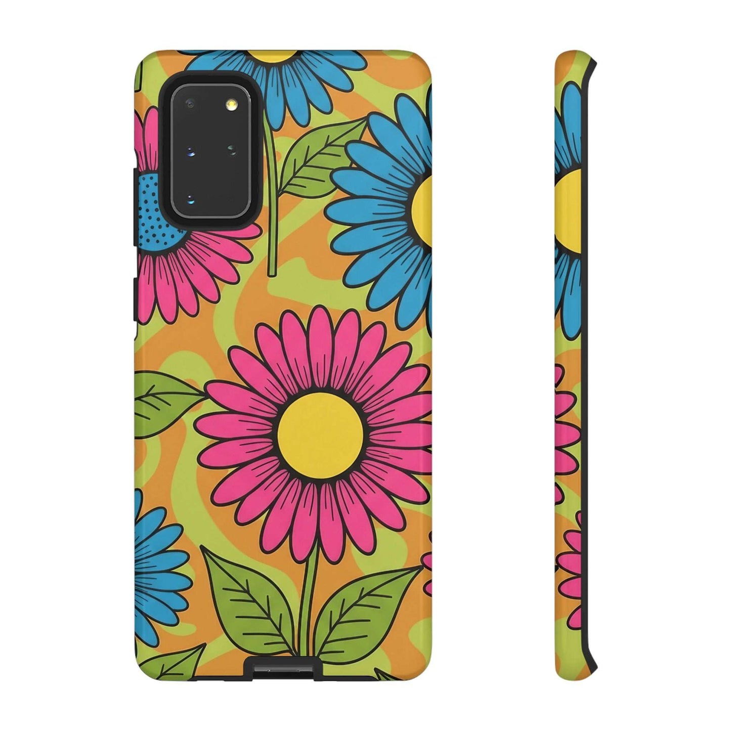 Samsung Tough Case with colorful floral design, durable impact-resistant shell, and shock-absorbing silicone liner for phone protection