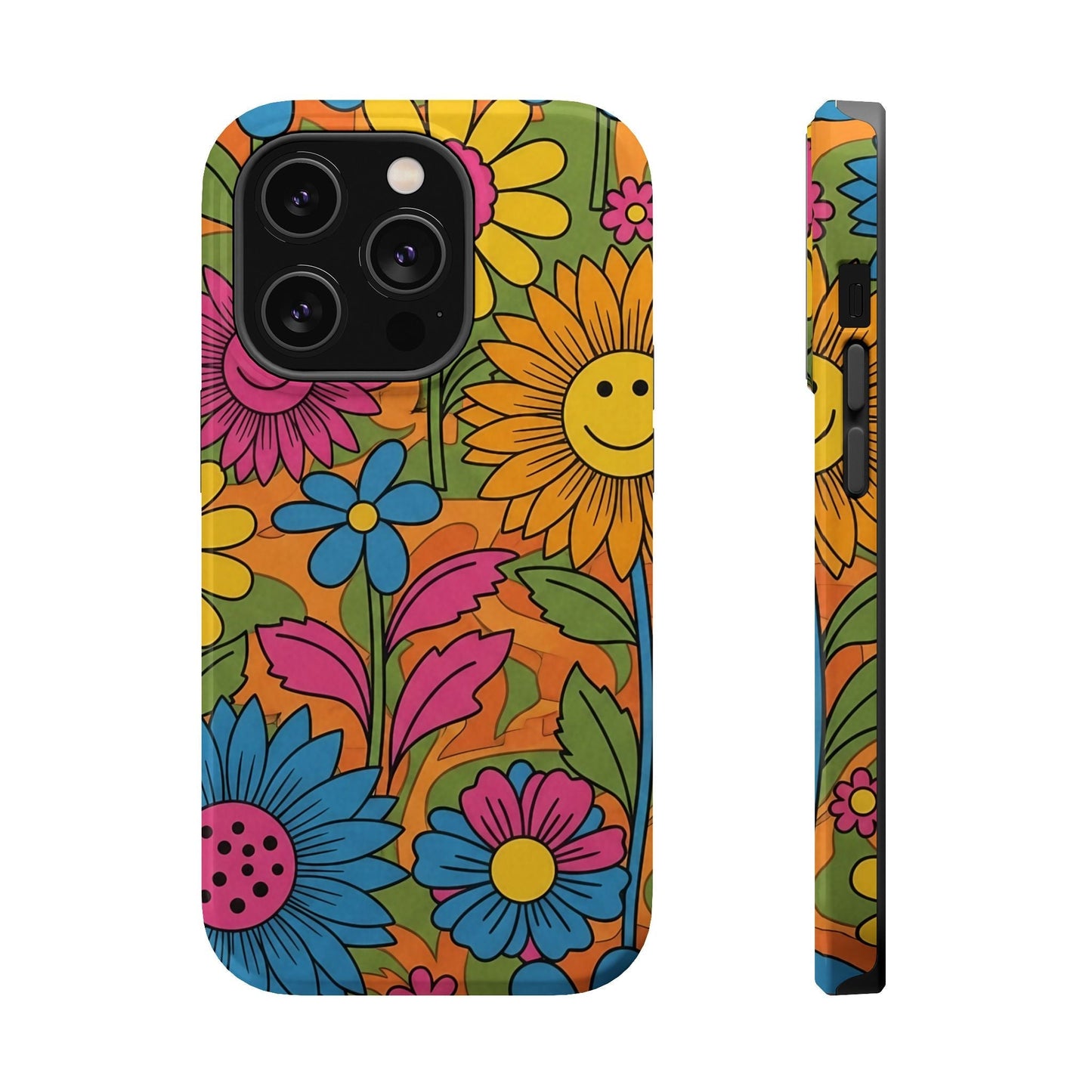 Flower Power iPhone Tough Case with colorful floral design and durable polycarbonate construction