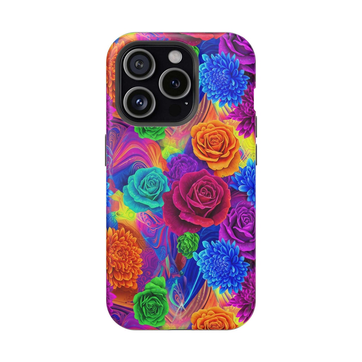 Colorful floral iPhone tough case with MagSafe compatibility and shock-absorbing protection