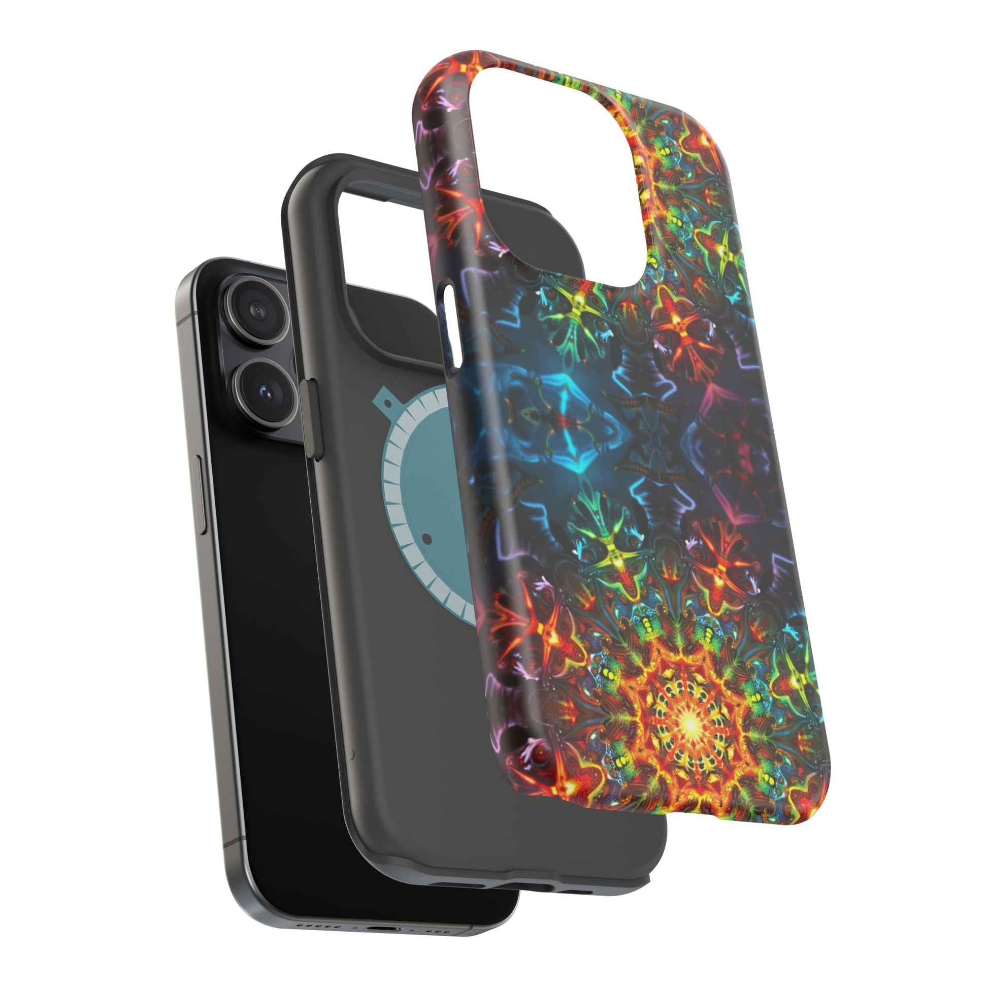 Abstract Kaleidoscope Design colorful protective iPhone case with dual-layer shock absorption and MagSafe compatibility