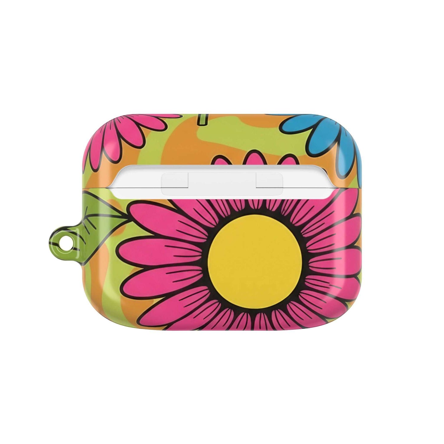 Colorful Love Child AirPod Case with large pink flower design and durable protective cover