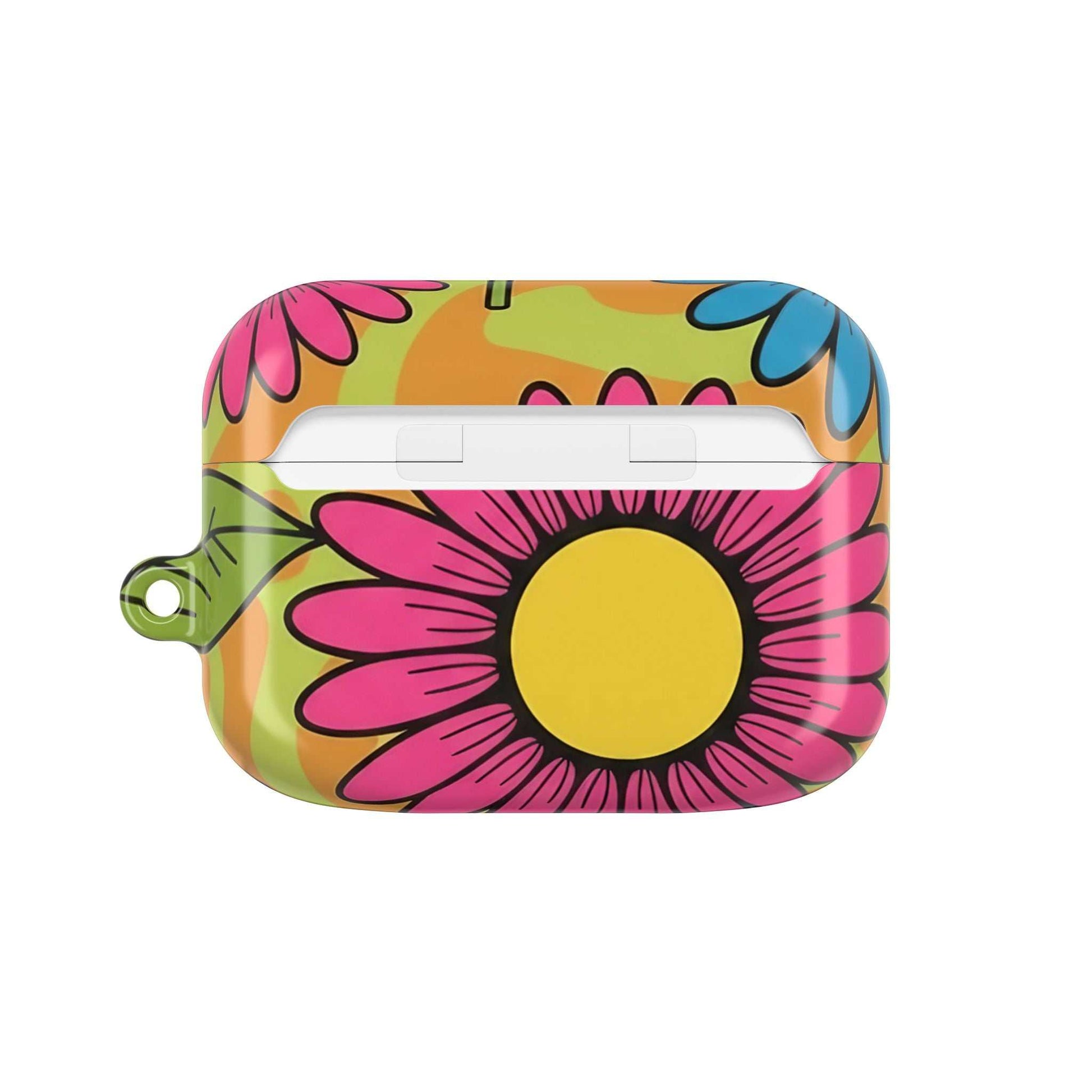 Colorful Love Child AirPod Case with large pink flower design and durable protective cover