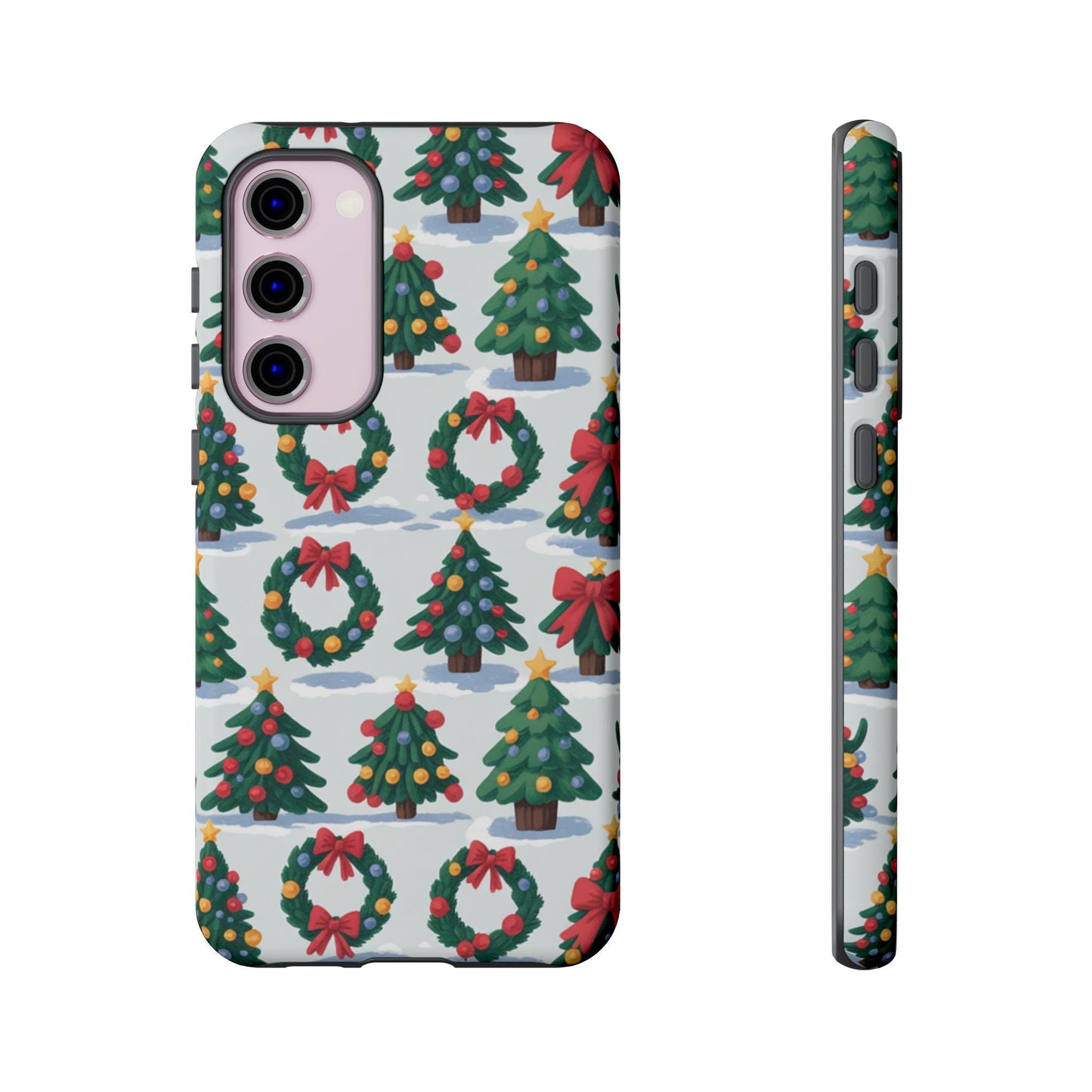 Samsung phone case with festive holiday wreath and tree pattern for Christmas protection