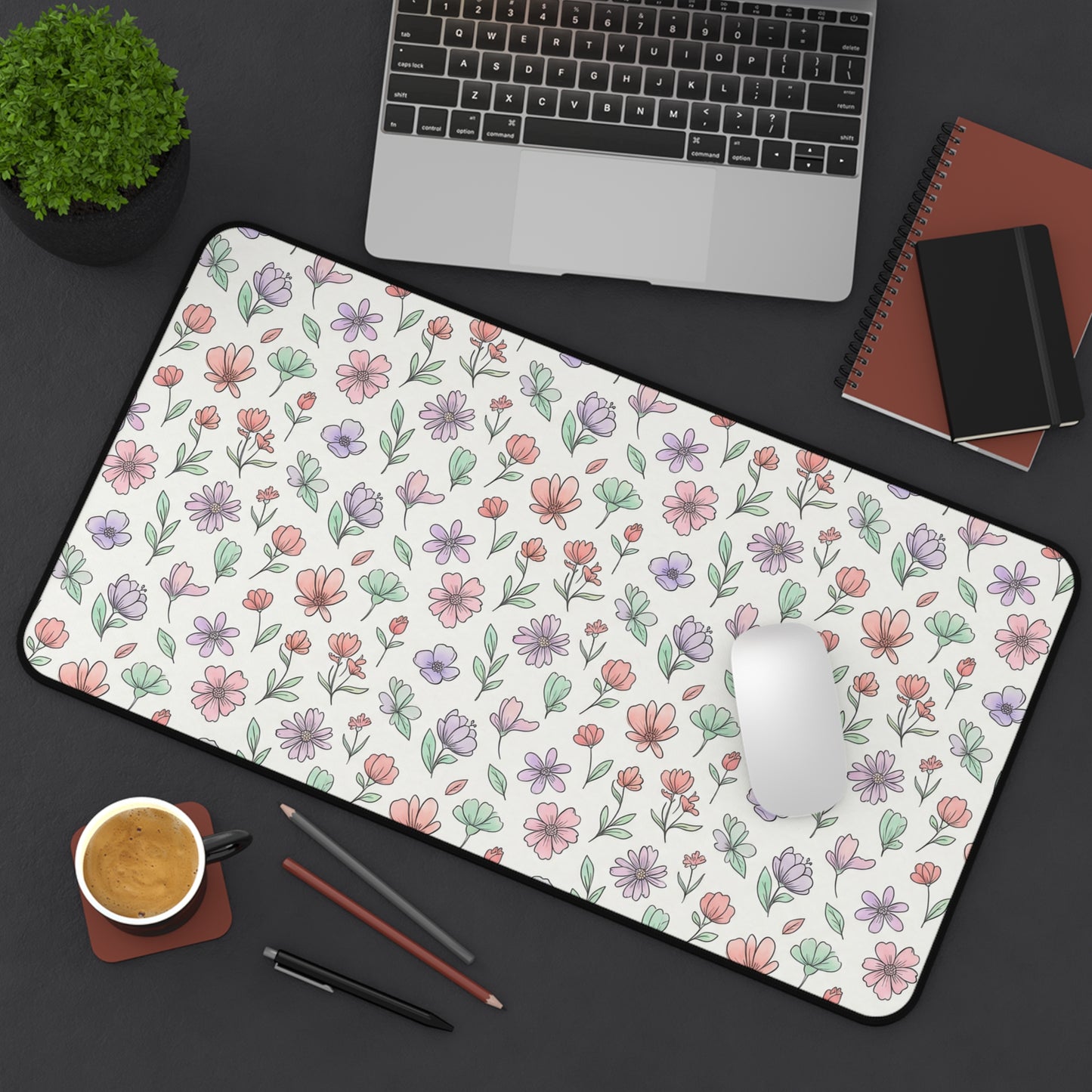 Artistic Floral Desk Mat — Botanical Flower Mouse Pad