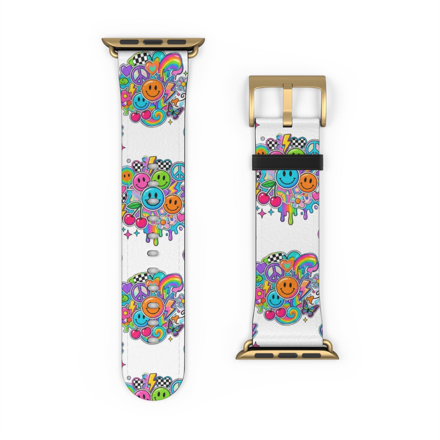 Floral Smiley Watch Band — Colorful Happy Face Apple Watch Strap
