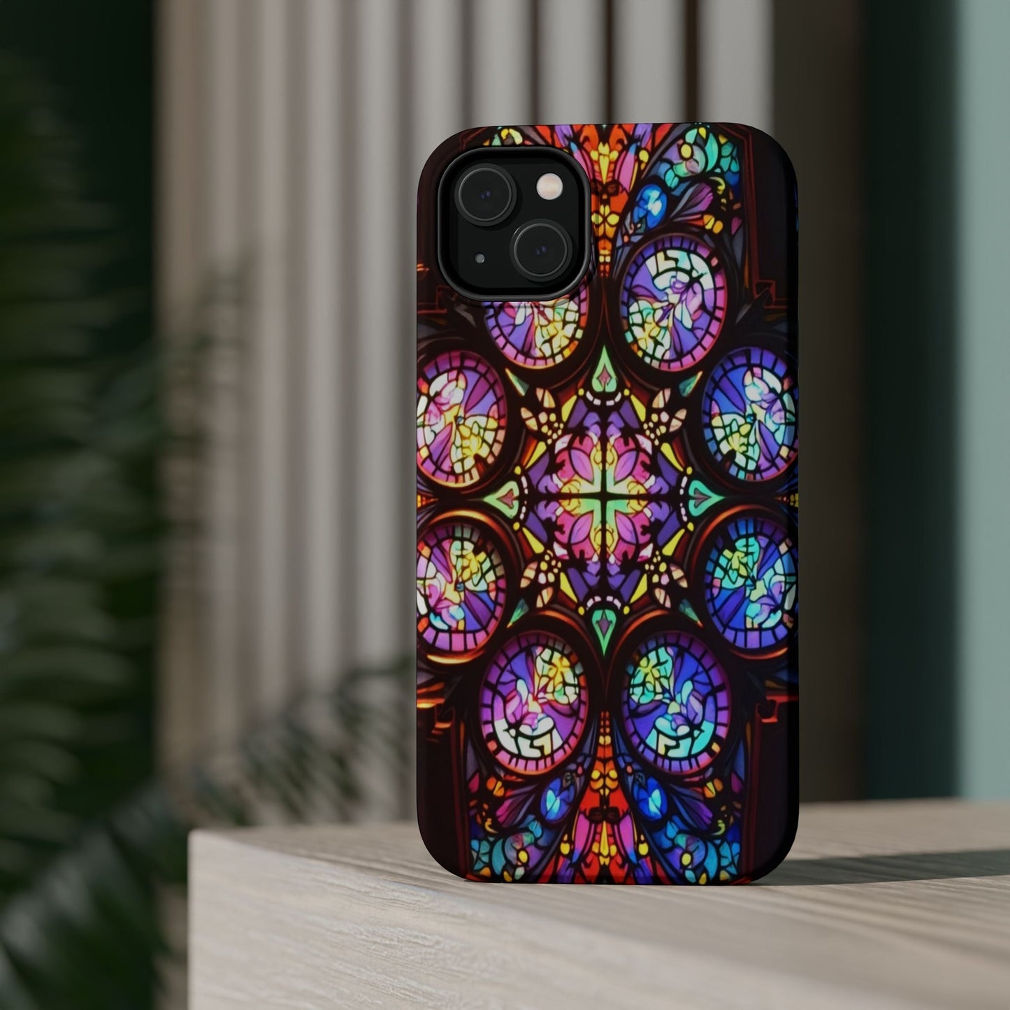Colorful Hypnotic Stain Glass iPhone tough case with vibrant stained-glass pattern and protective design