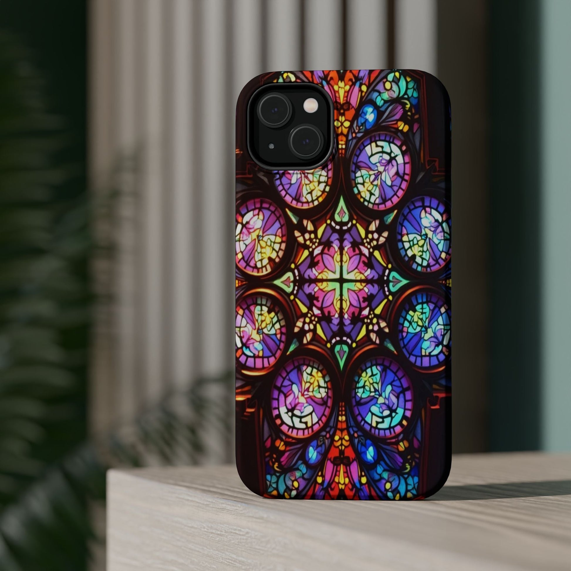 Colorful Hypnotic Stain Glass iPhone tough case with vibrant stained-glass pattern and protective design