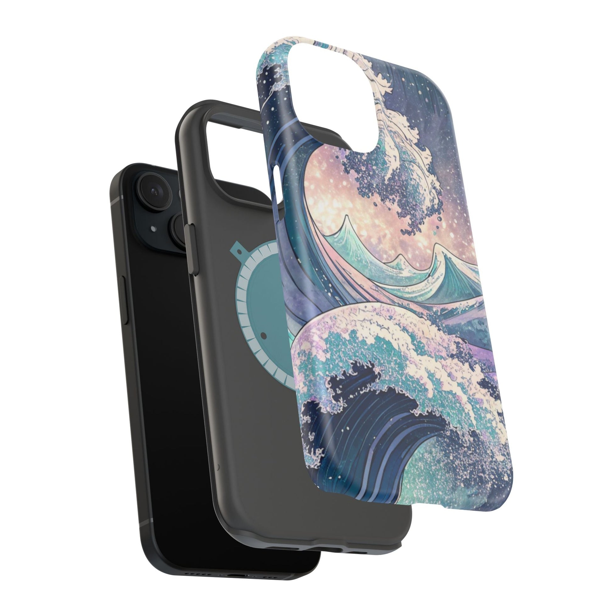 iPhone magnetic tough case with crashing waves design and dual-layer polycarbonate protection