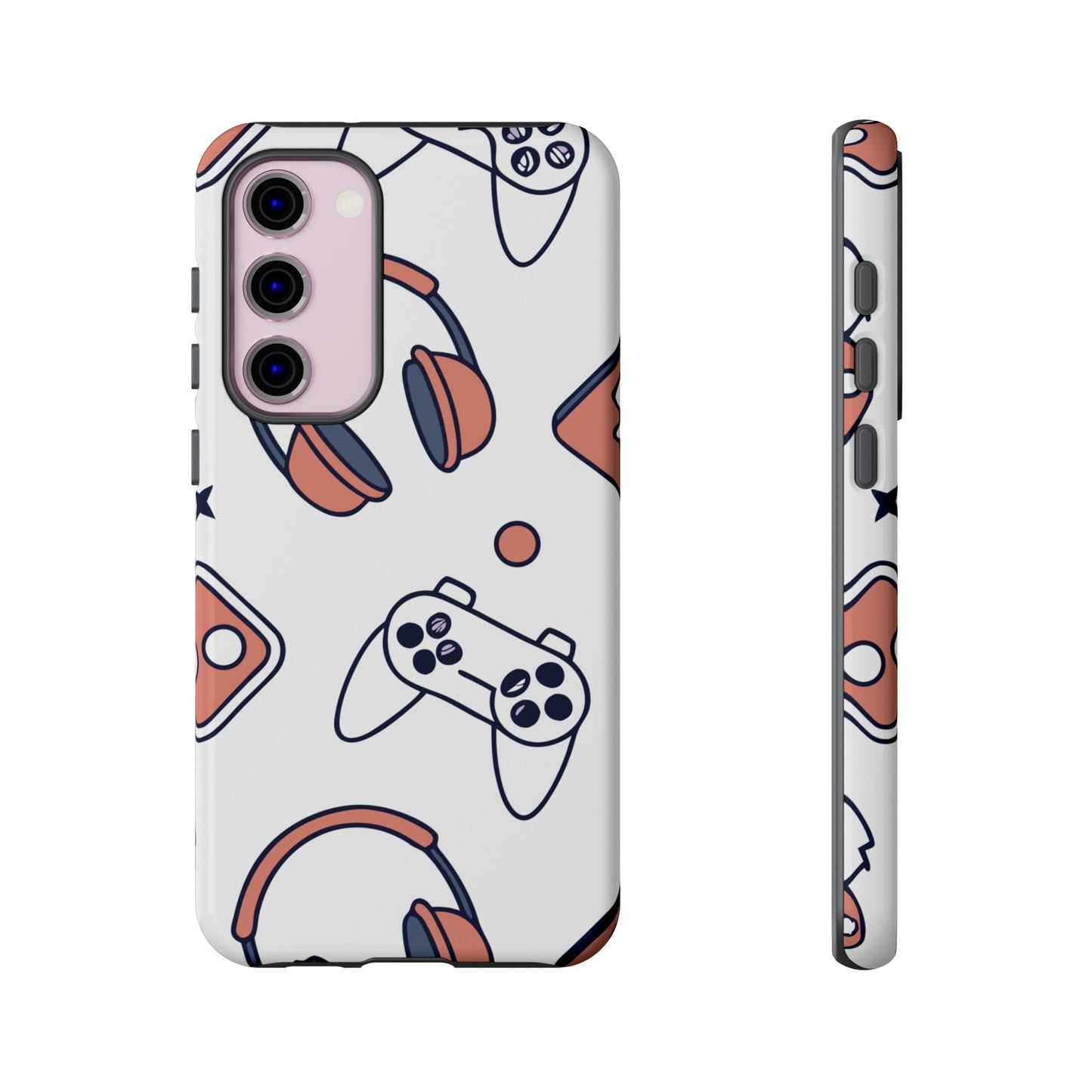 Samsung phone case with gamer design featuring controllers and headphones, durable and impact-resistant Gamer Tough Phone Case for Samsung Galaxy models