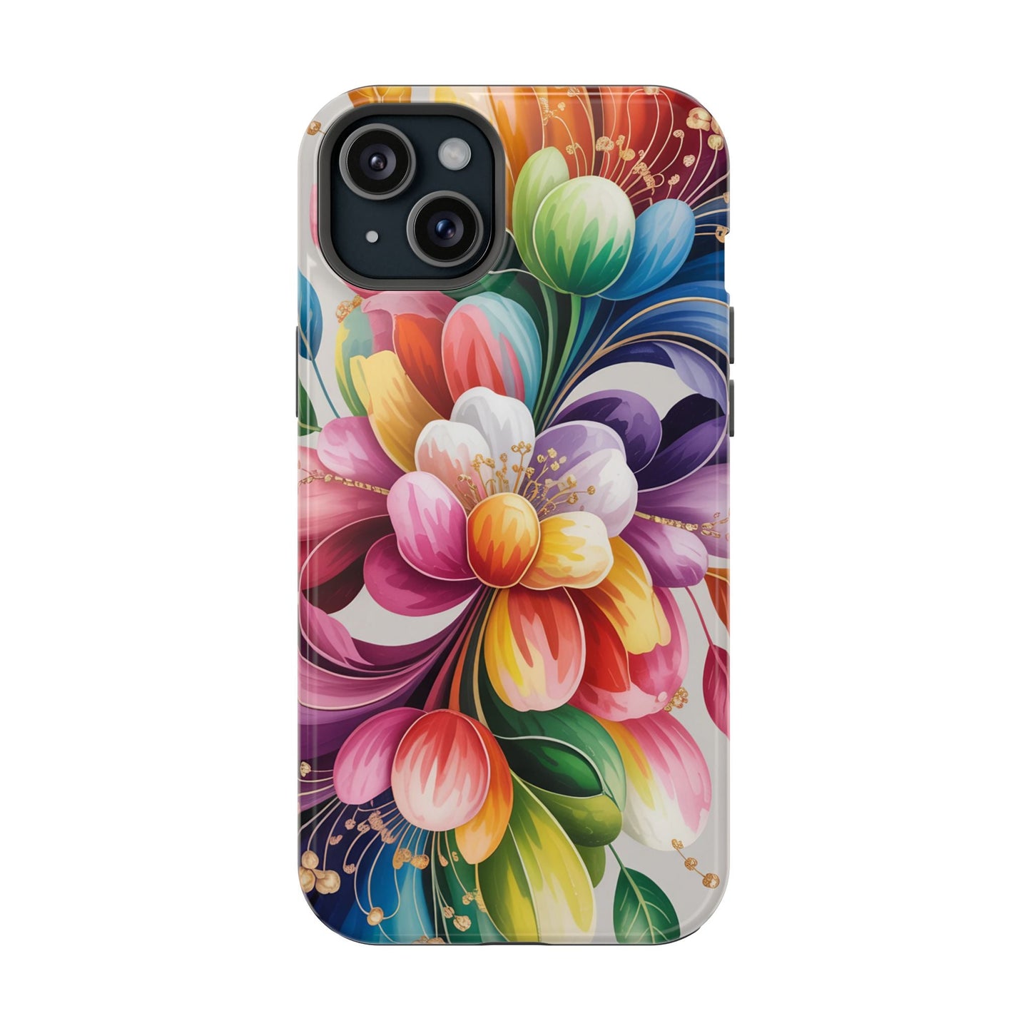 Vibrant Floral iPhone Case with colorful flower design, durable dual-layer protection, and MagSafe compatibility